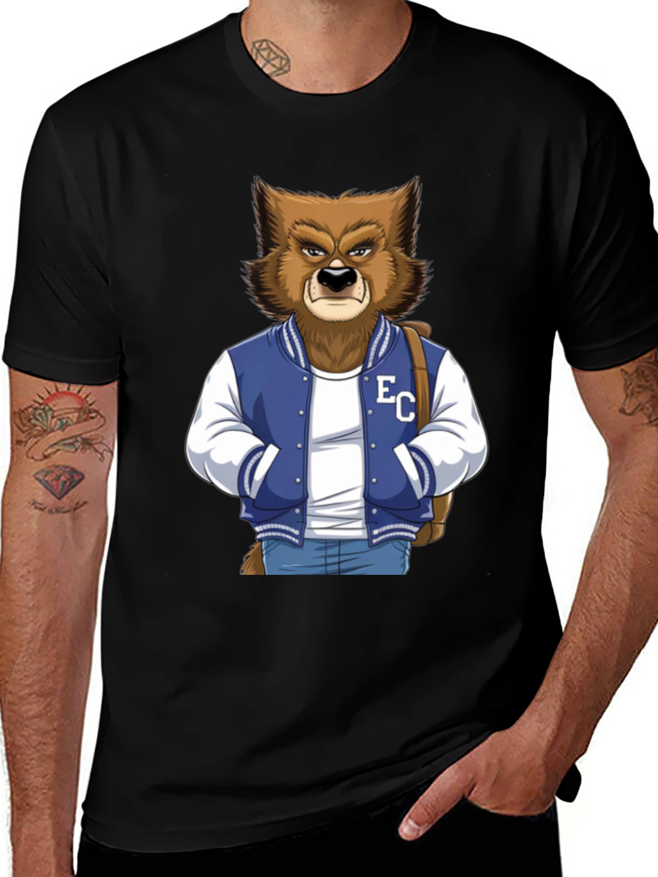 Variant 25 of Cool Varsity Werewolf Graphic T-Shirt