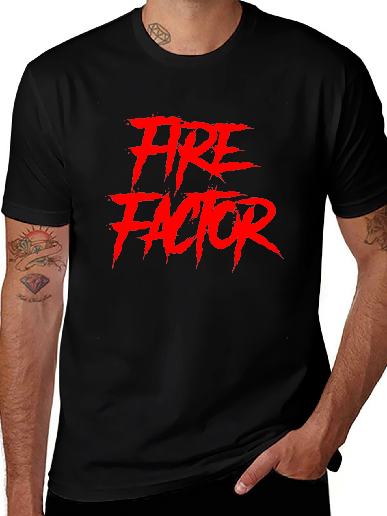Variant 6 of Fire Factor Graphic Tee - Bold Red Print on Black