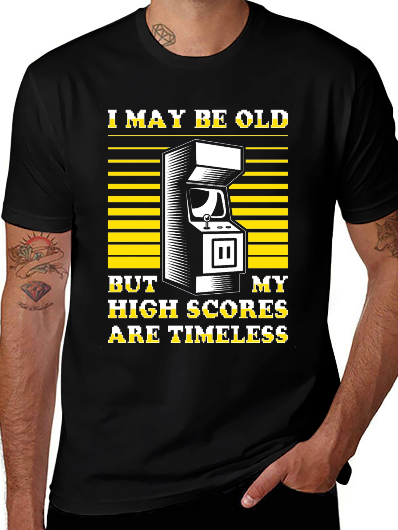 Variant 22 of I May Be Old High Scores Timeless Black T-Shirt
