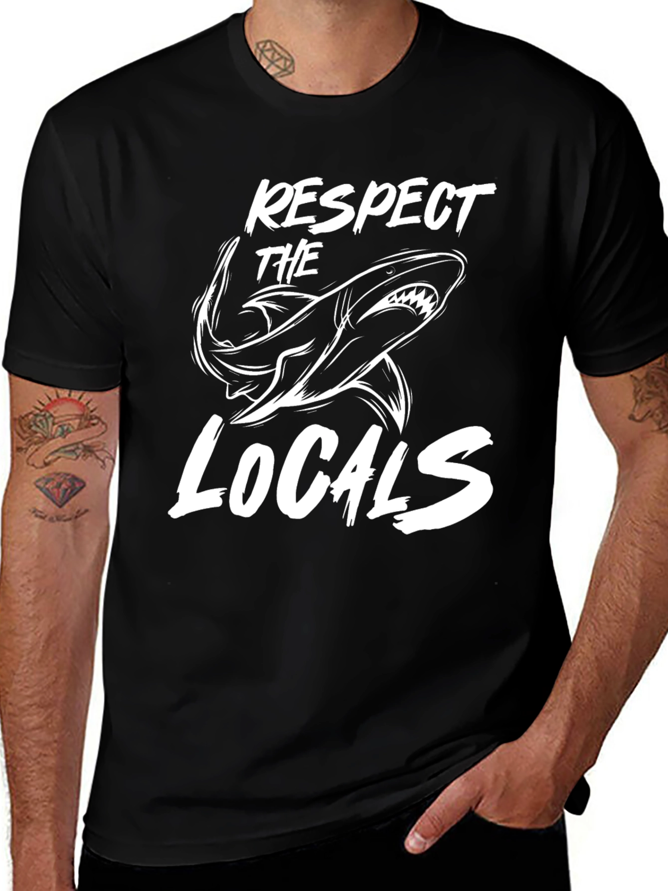 Variant 5 of Respect the Locals Shark Graphic Tee - Black