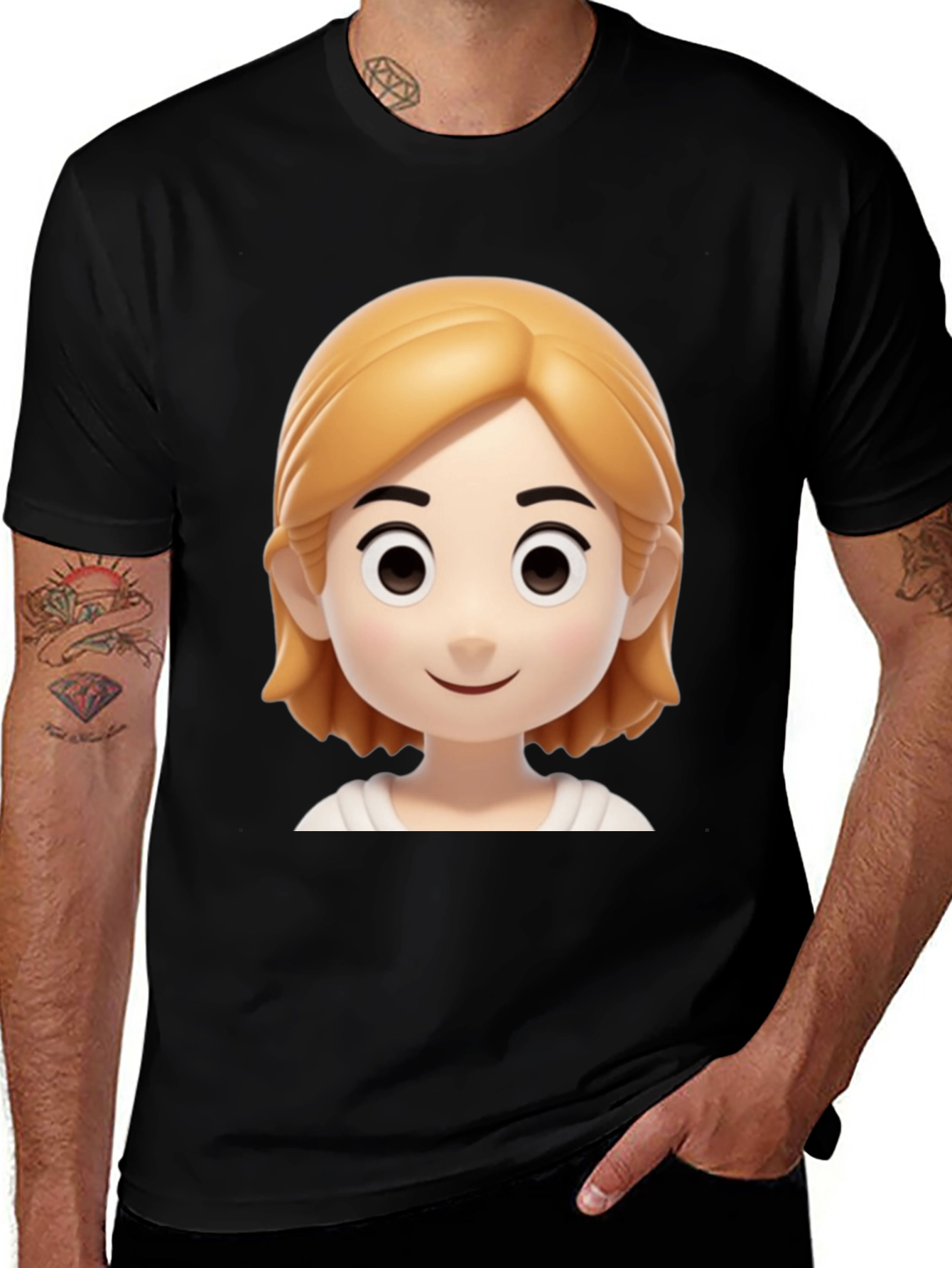 Variant 2 of Cartoon Girl Graphic Black T-Shirt