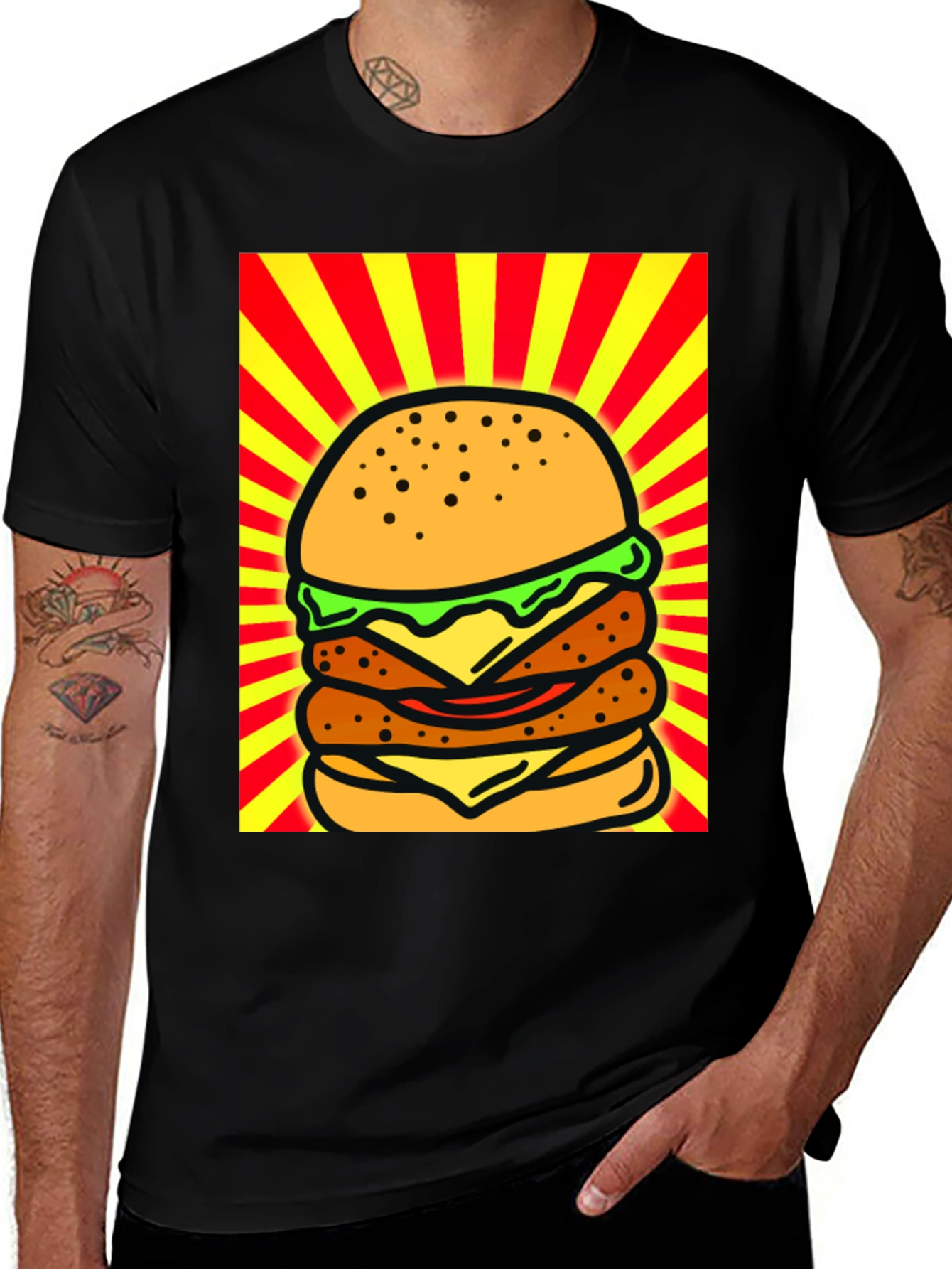 Variant 19 of Burger Graphic Black T-Shirt
