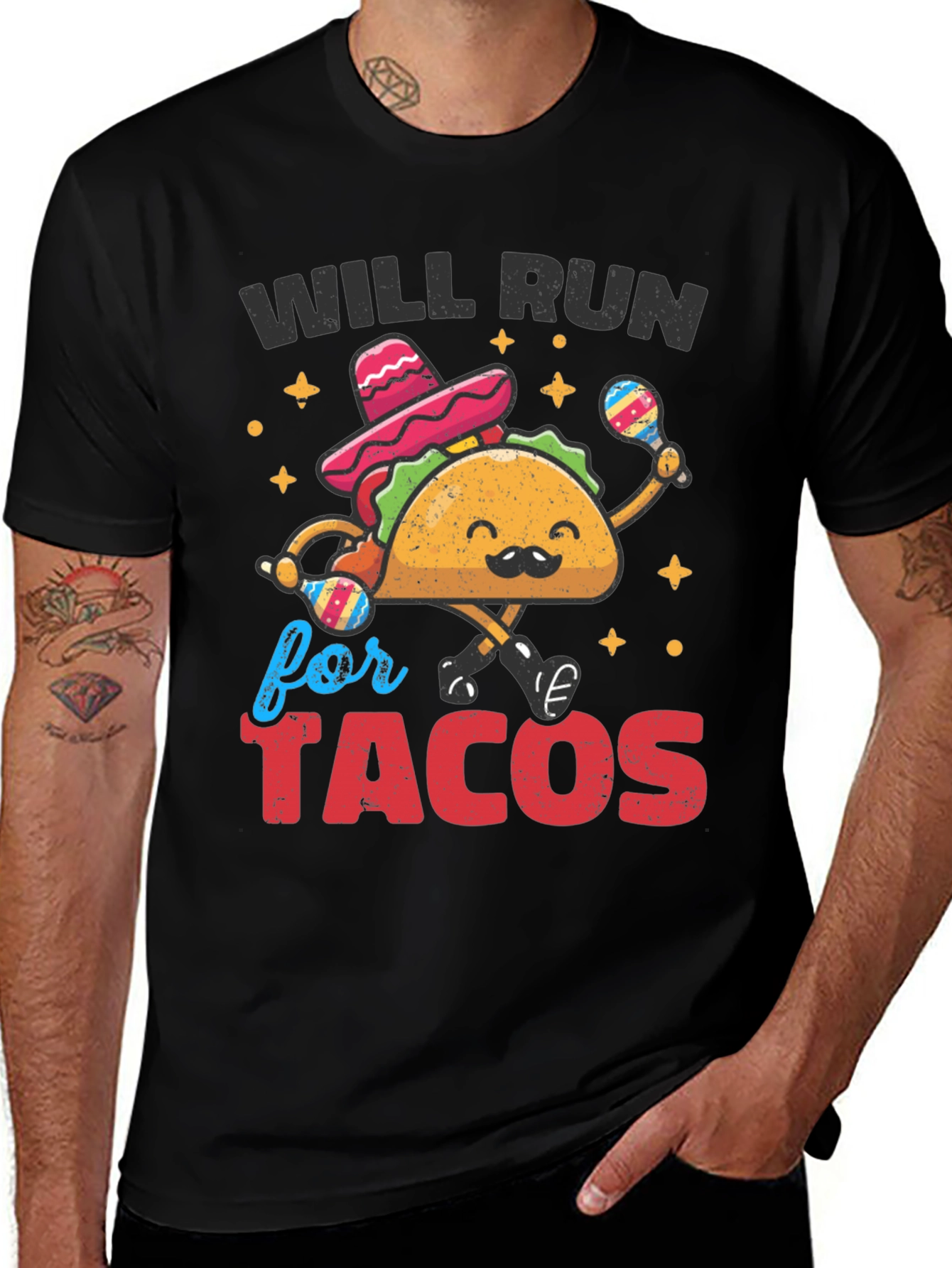 Variant 30 of Will Run for Tacos T-Shirt - Fun Foodie Apparel