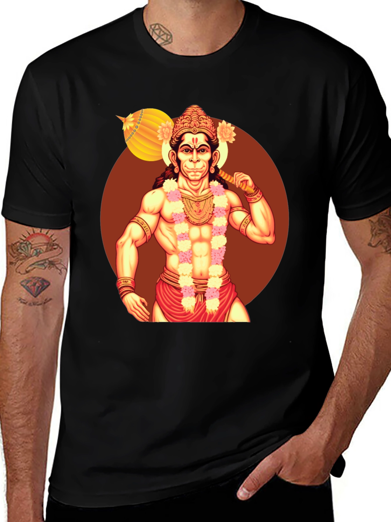 Hanuman Graphic Tee - Black Cotton Blend
