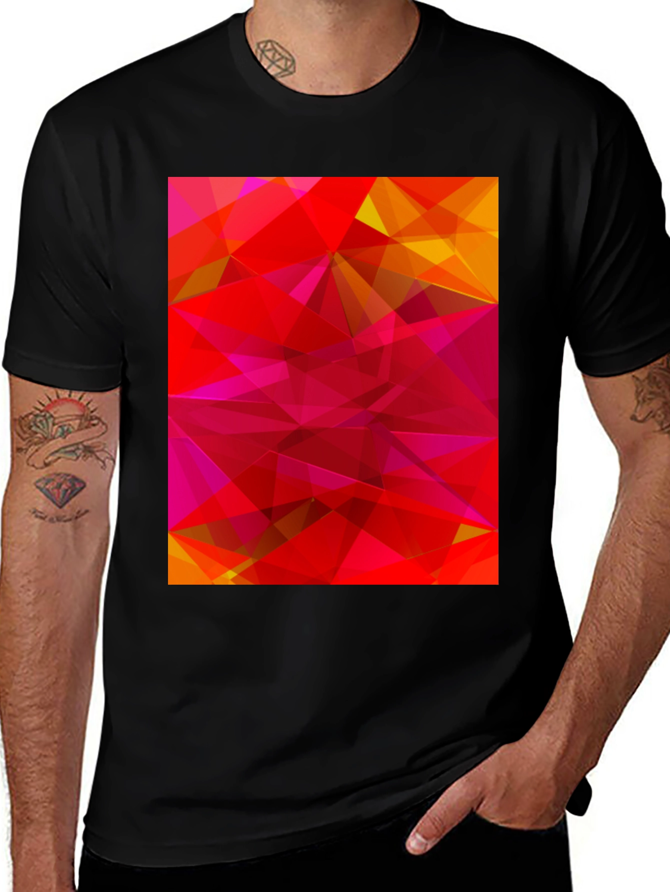 Variant 22 of Geometric Prism Graphic Tee - Bold Red & Yellow Design