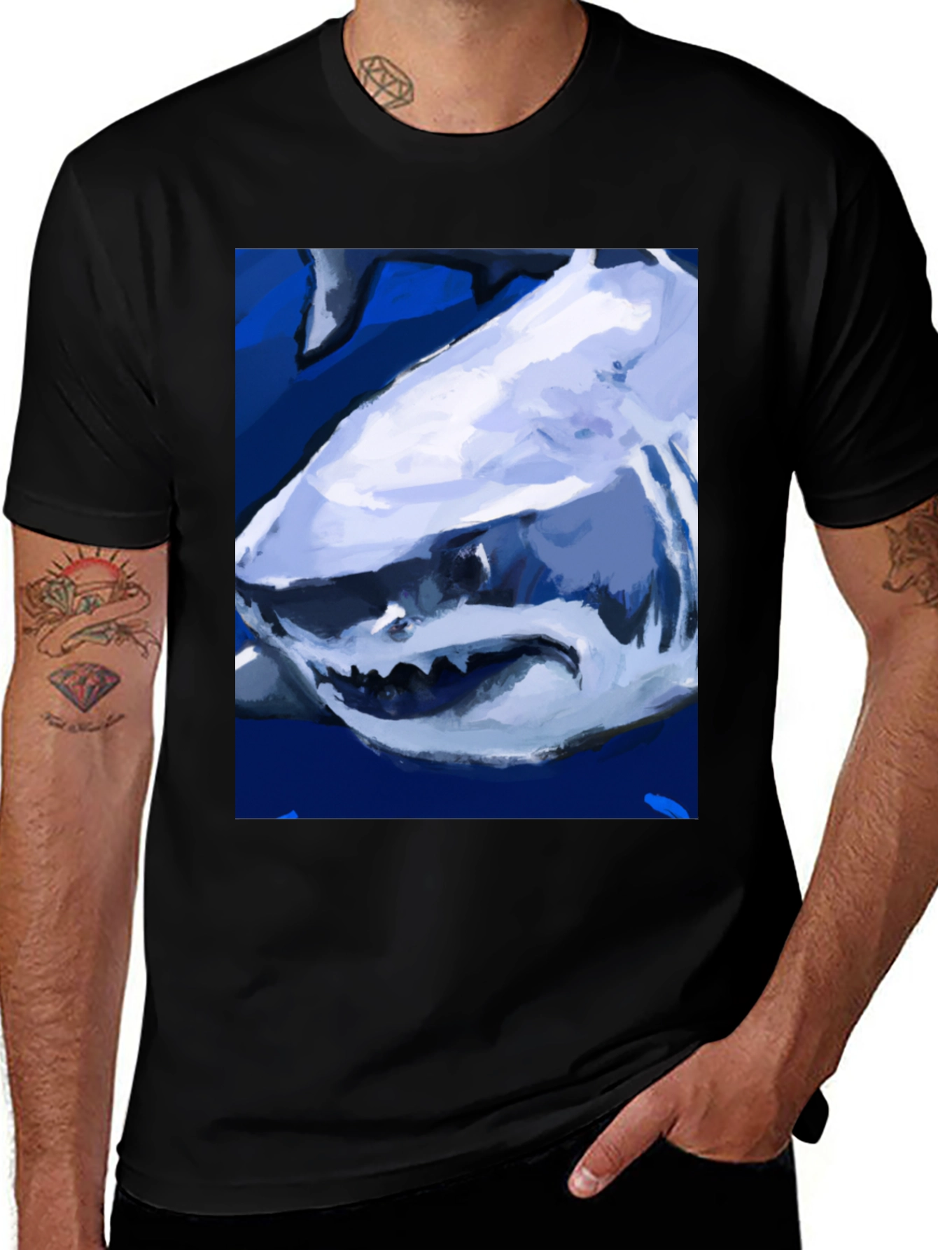 Variant 16 of Shark Art Graphic Black T-Shirt