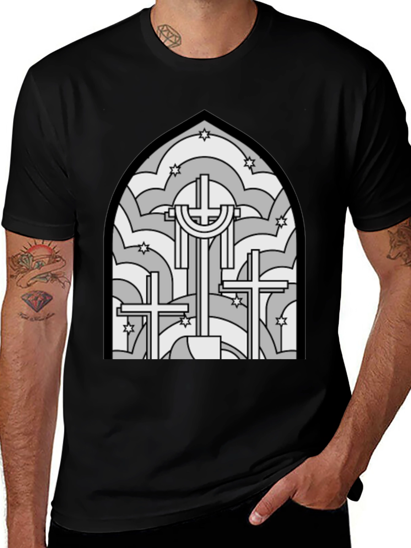 Variant 15 of Stained Glass Cross Graphic T-Shirt