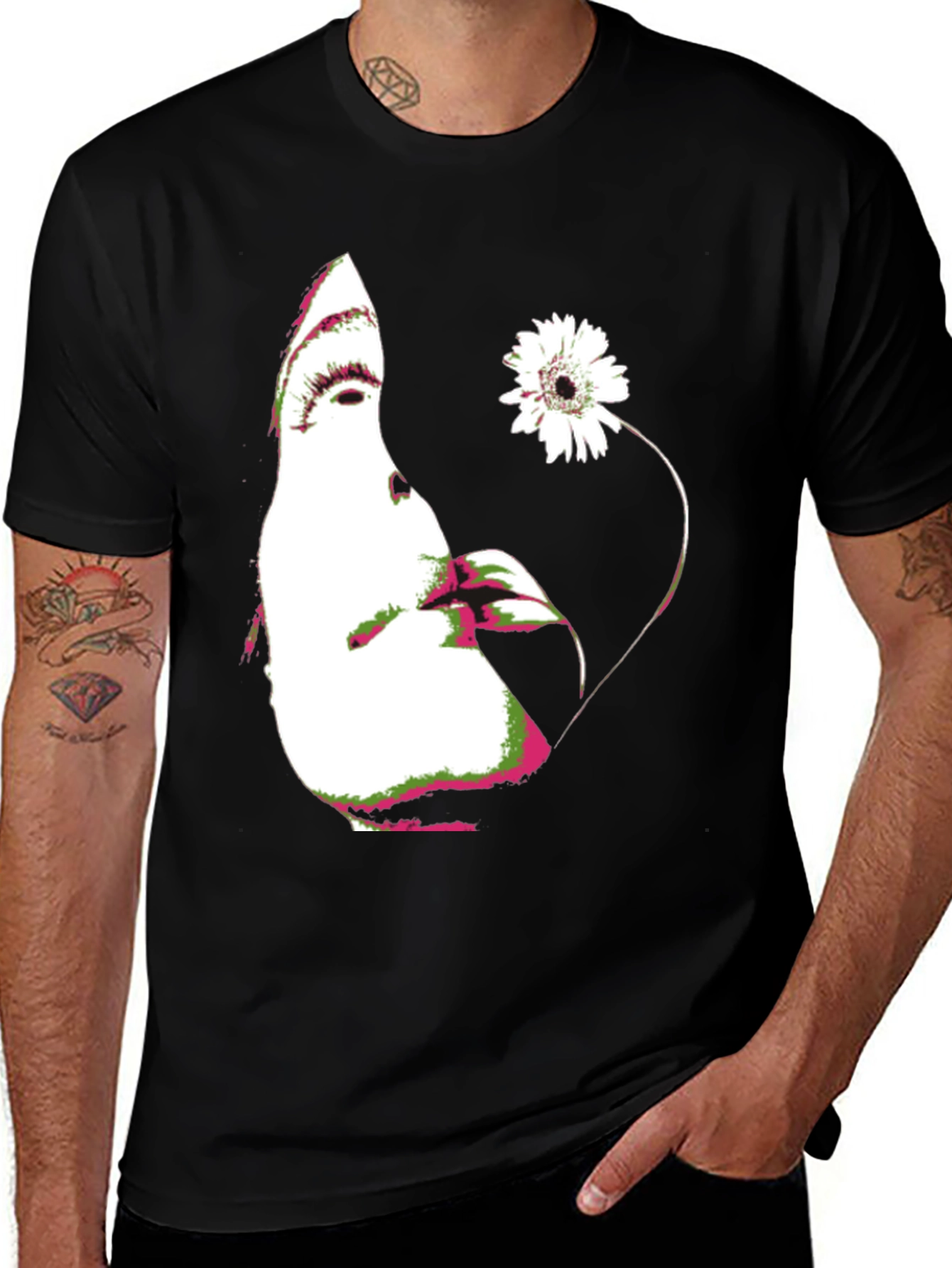 Variant 22 of Abstract Face Flower Graphic Black T-Shirt