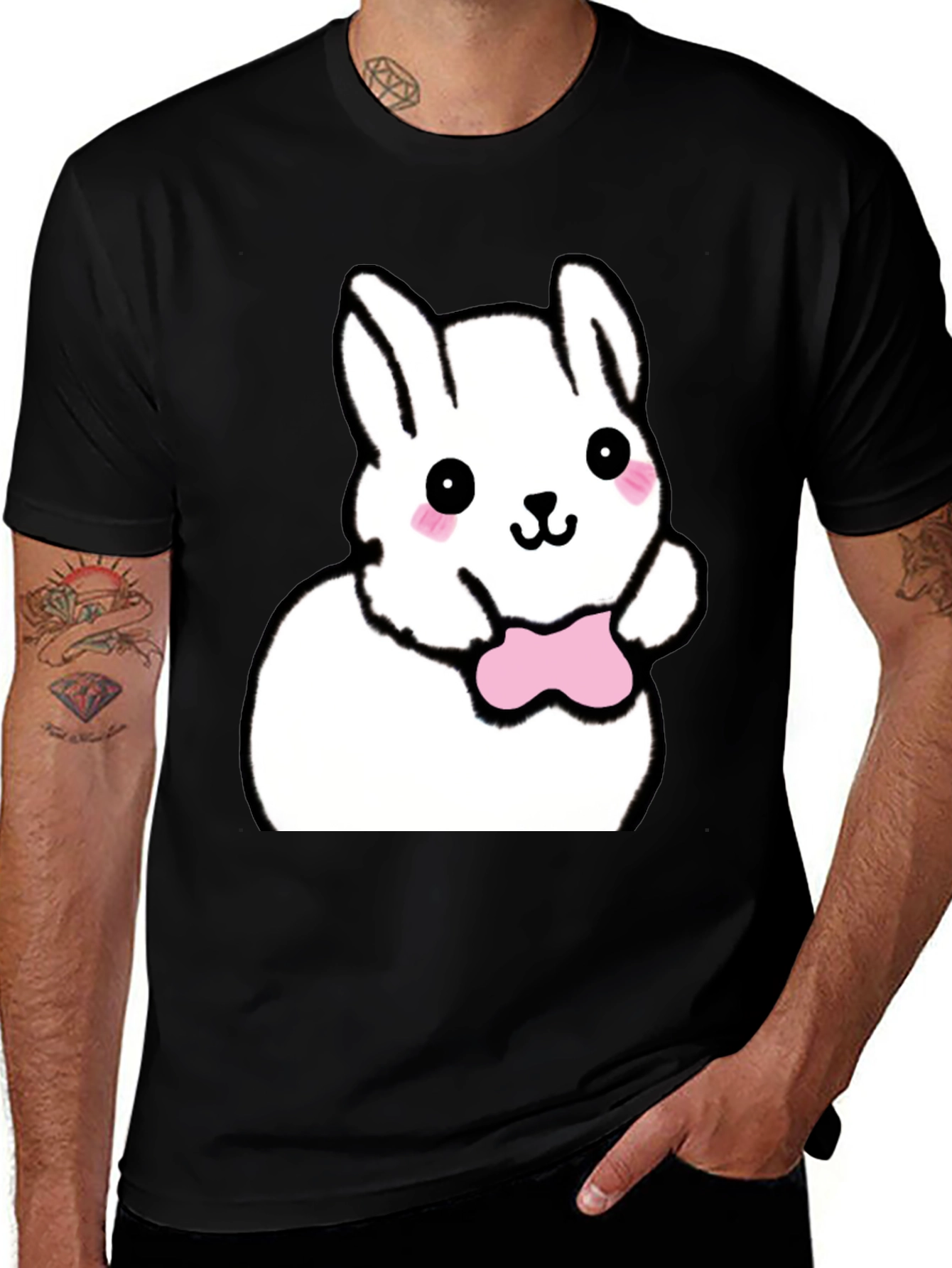 Variant 11 of Cute Bunny Graphic Black T-Shirt