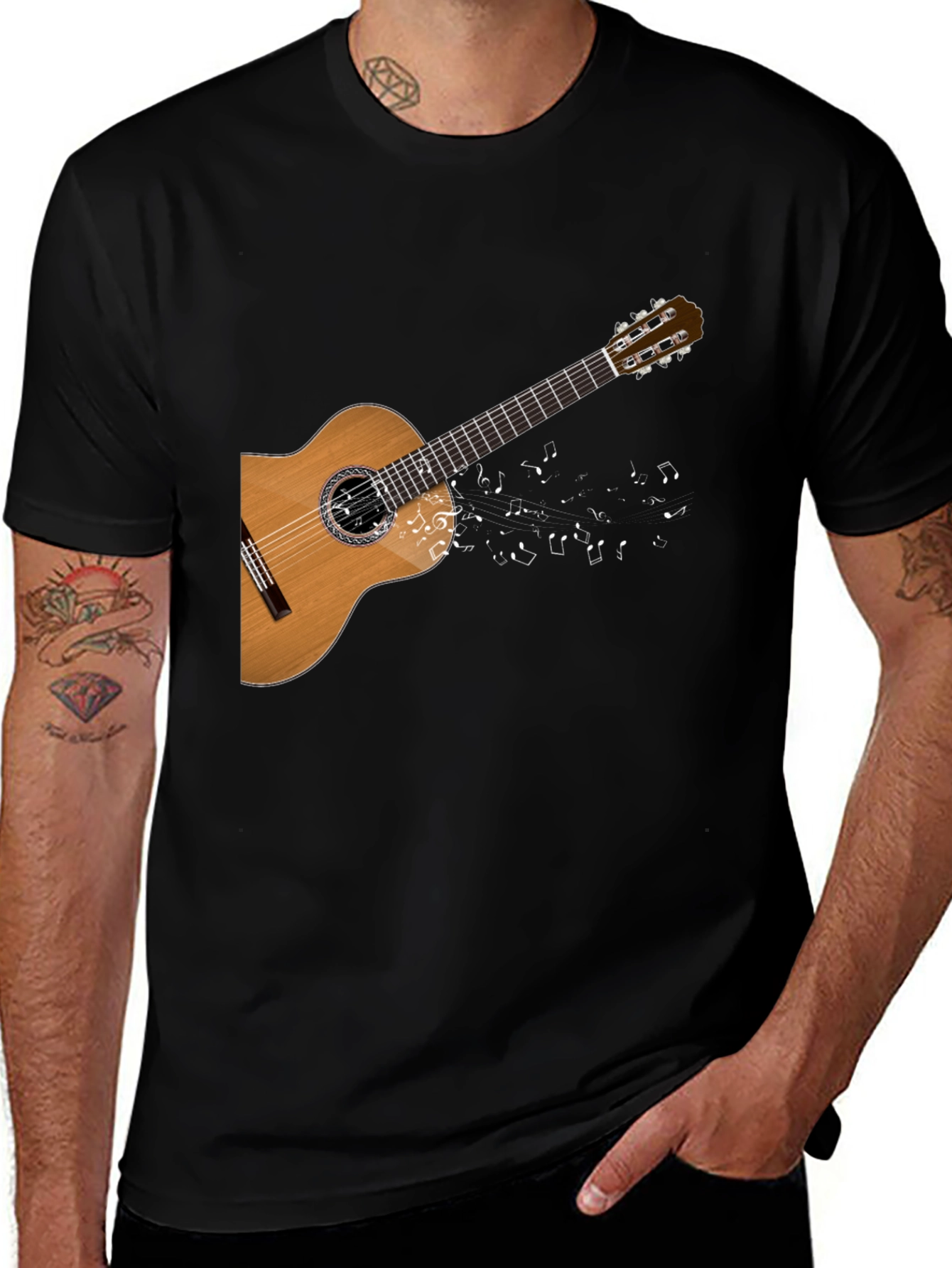 Variant 14 of Guitar Music Notes Black T-Shirt - Men's Graphic Tee