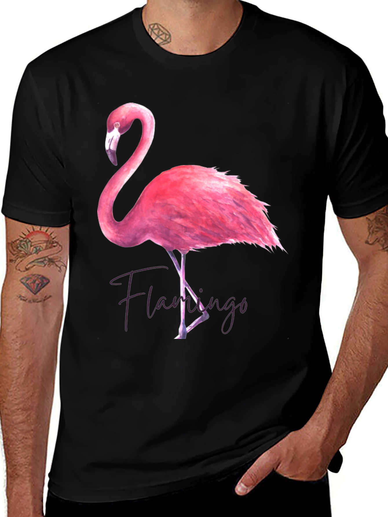 Flamingo Graphic Tee - Stylish Men's Black T-Shirt