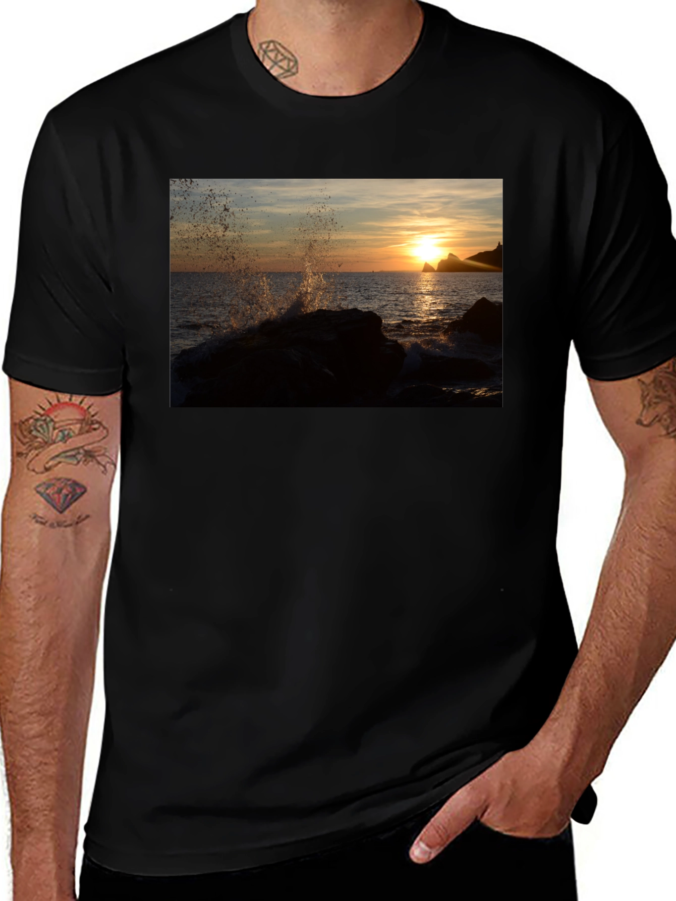 Variant 7 of Sunset Ocean Wave Black T-Shirt