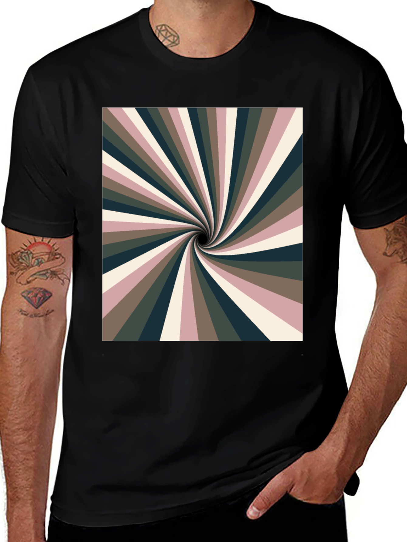 Variant 9 of Retro Swirl Graphic Black Tee