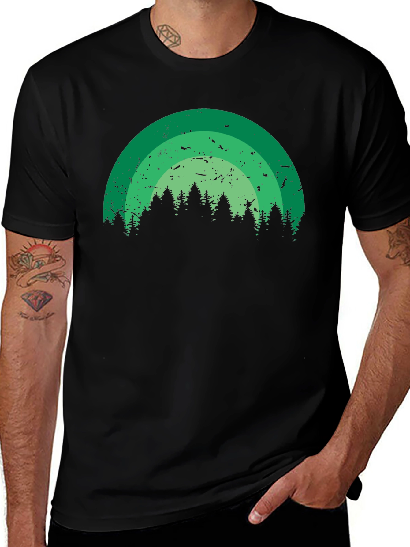 Variant 13 of Retro Forest Rainbow Black T-Shirt