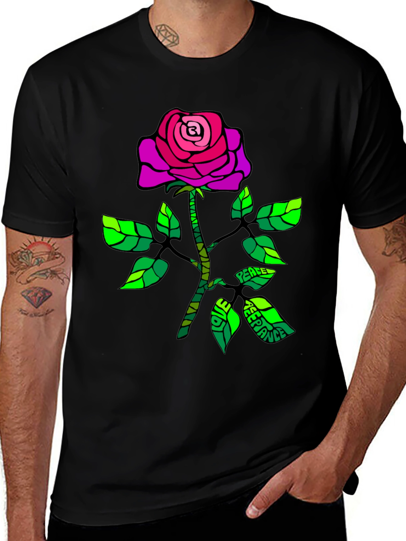 Variant 23 of Peace, Love, and Acceptance Rose Graphic Tee