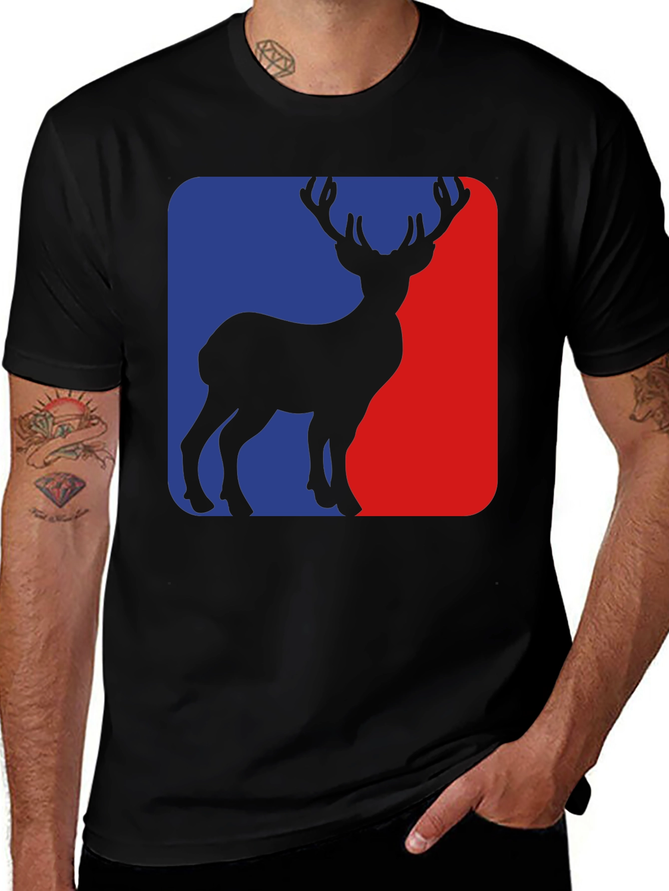 Variant 22 of Deer Silhouette Graphic Tee - Blue and Red