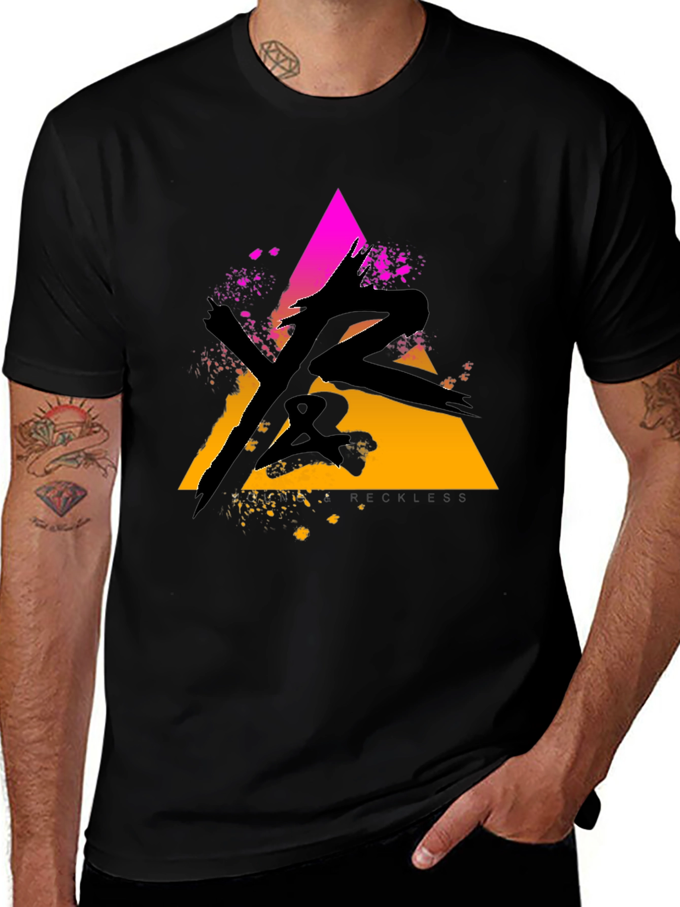 Variant 23 of Abstract Triangle Graphic Tee - Black Cotton Blend