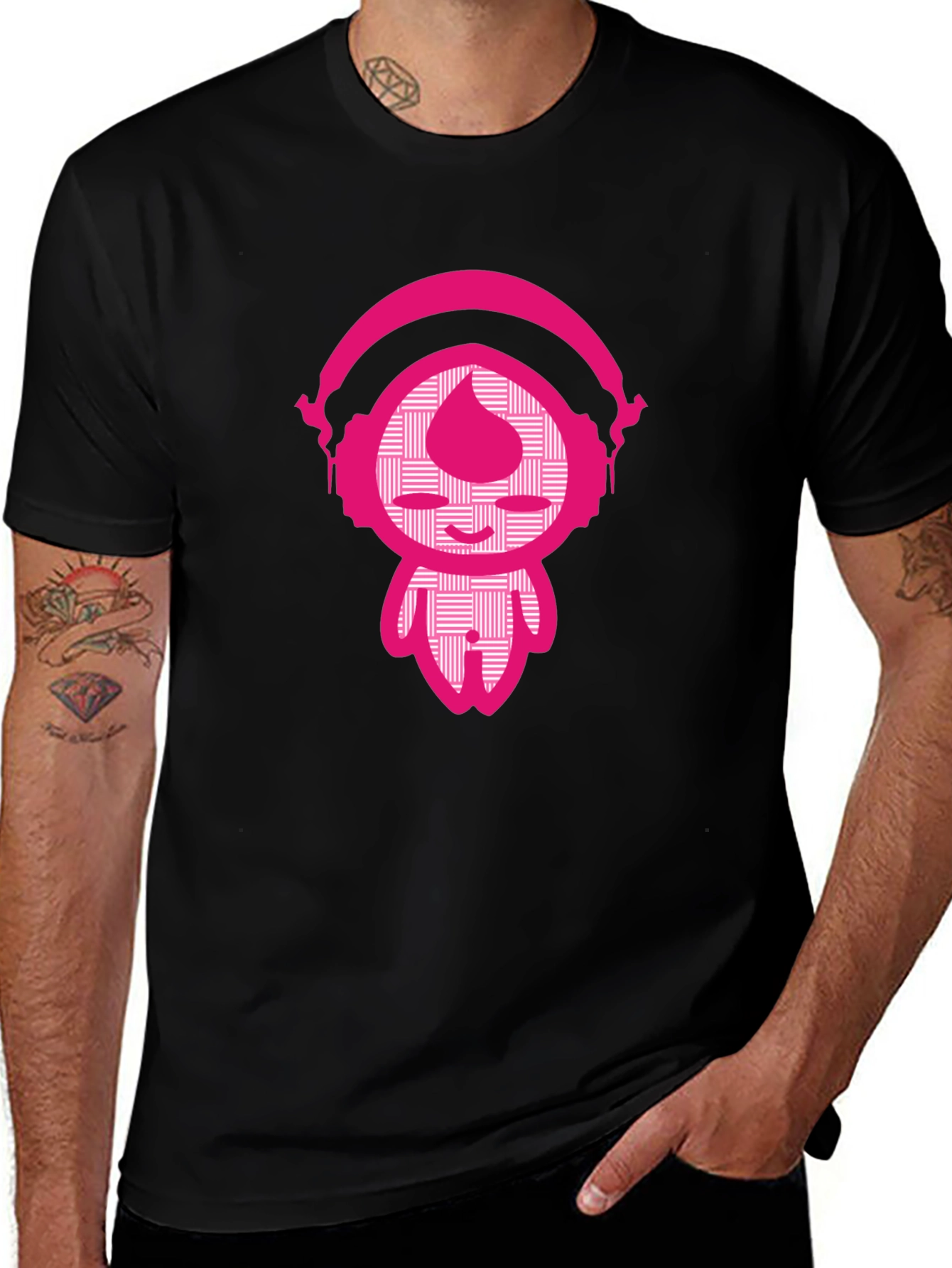 Black Funky Pink DJ Graphic Black T-Shirt main image
