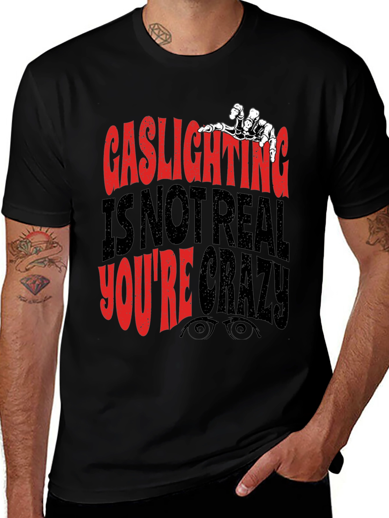 Variant 28 of Gaslighting T-Shirt - You're Crazy Skeleton Hand Tee