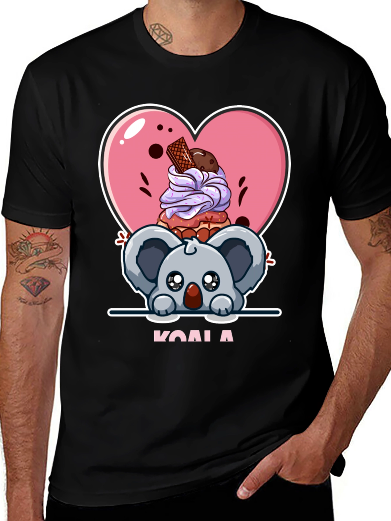 Variant 22 of Cute Koala & Dessert Black T-Shirt