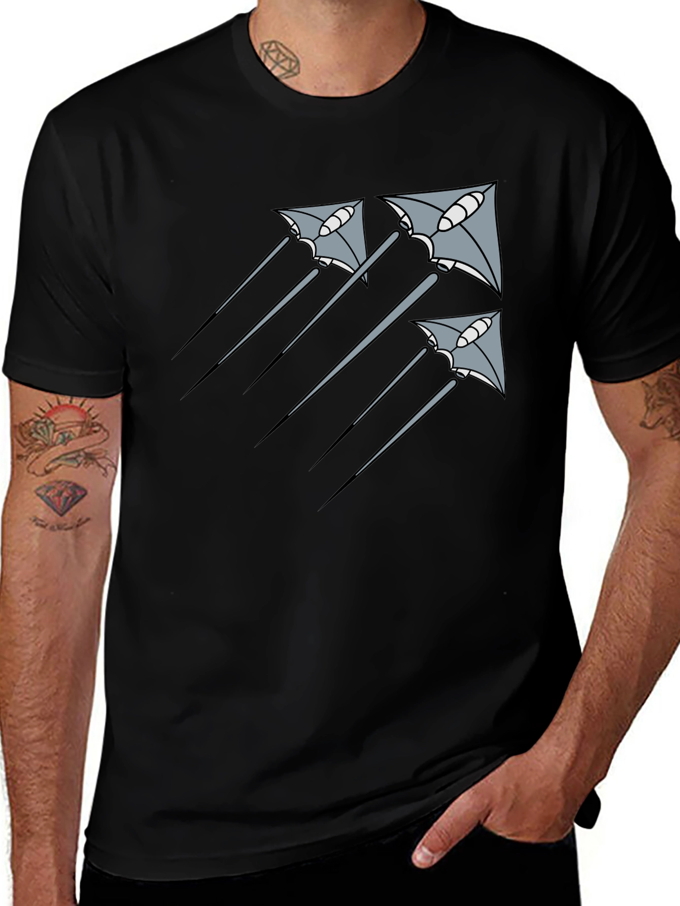 Kite Formation Graphic Tee - Black Cotton Casual Shirt