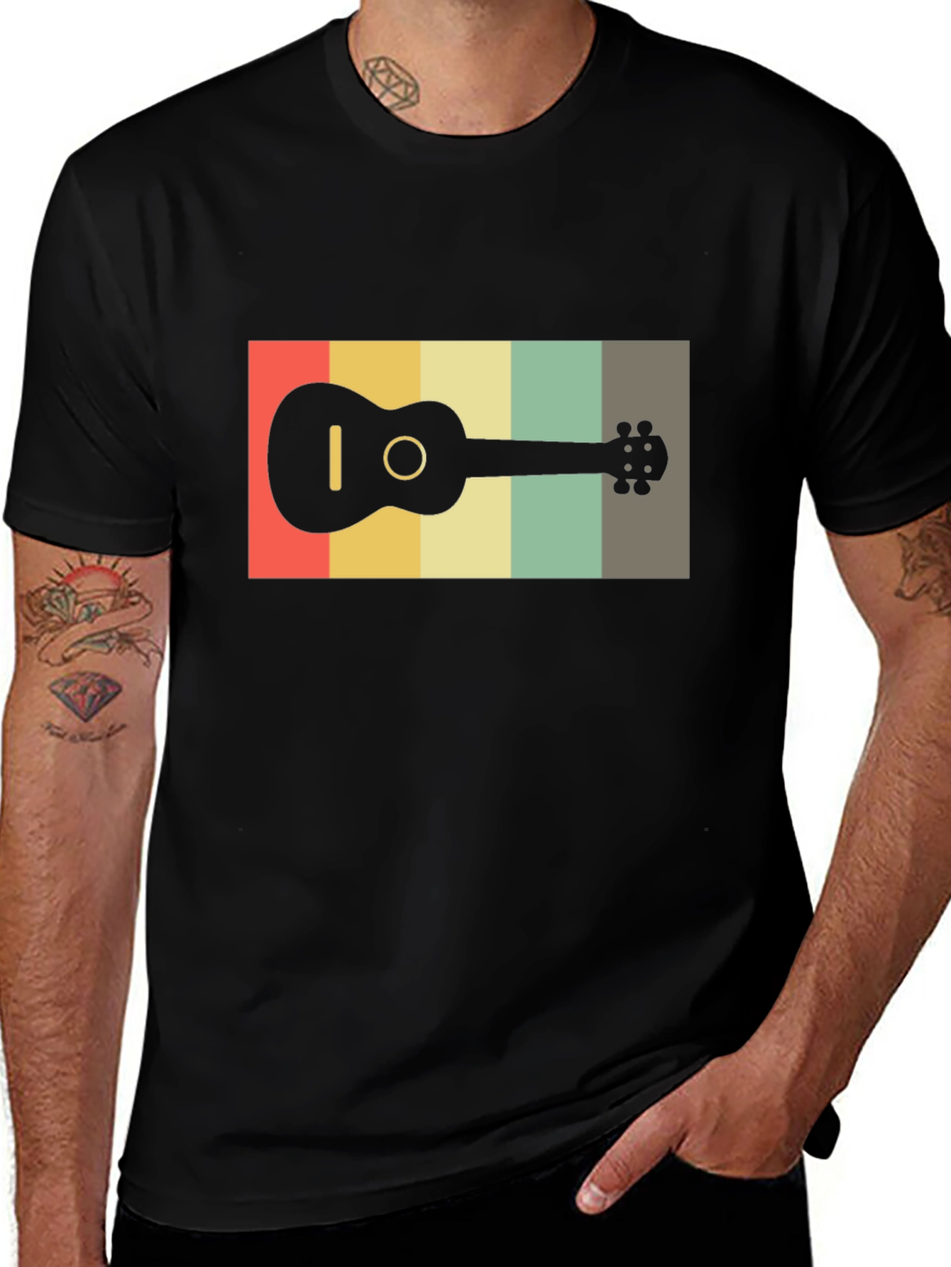 Variant 10 of Retro Ukulele Black T-Shirt: Vintage Style