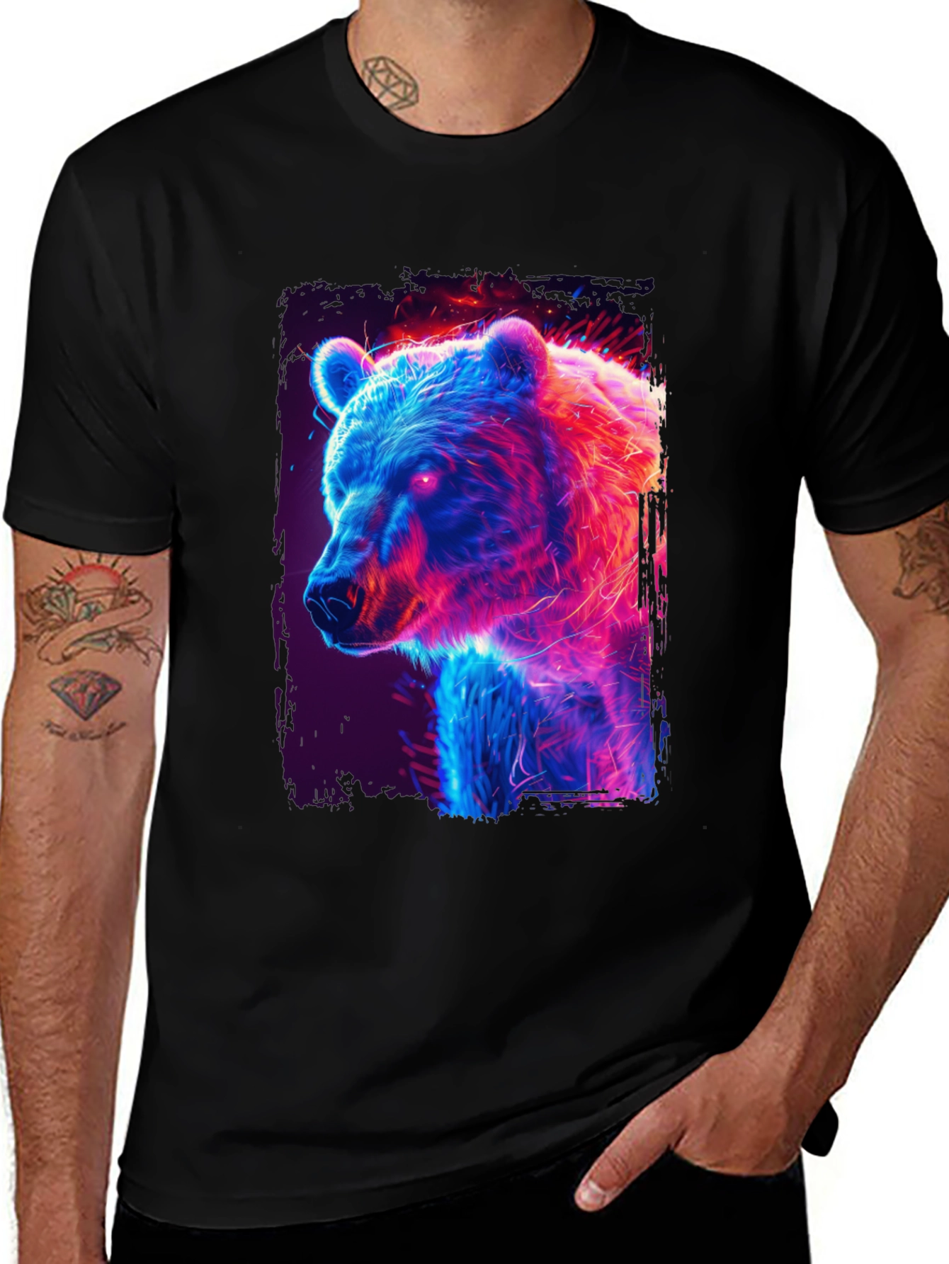 Variant 5 of Neon Bear Graphic Black T-Shirt