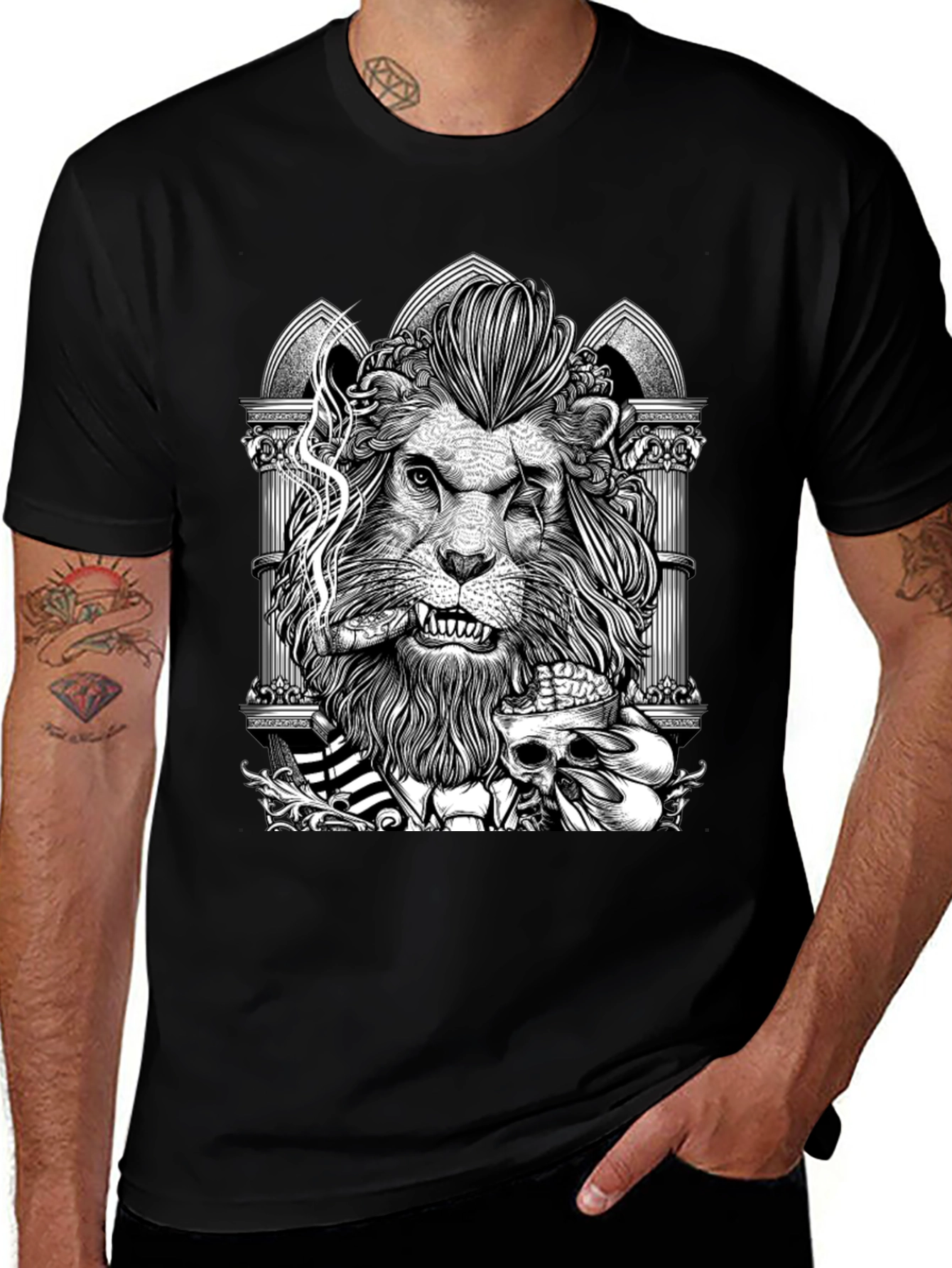 Variant 26 of Lion with Skull Graphic Tee - Black