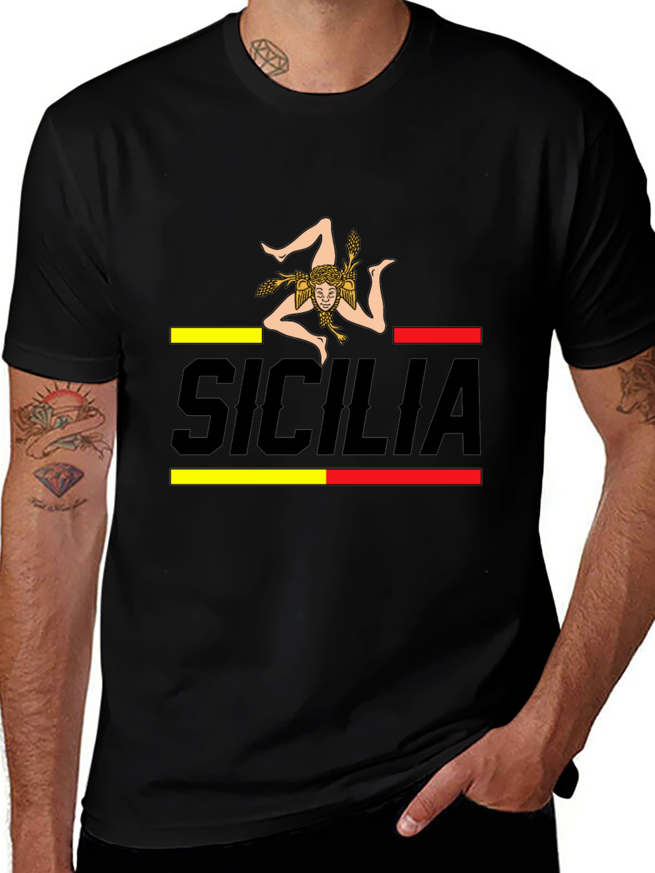 Sicilia T-Shirt Trinacria Design Black