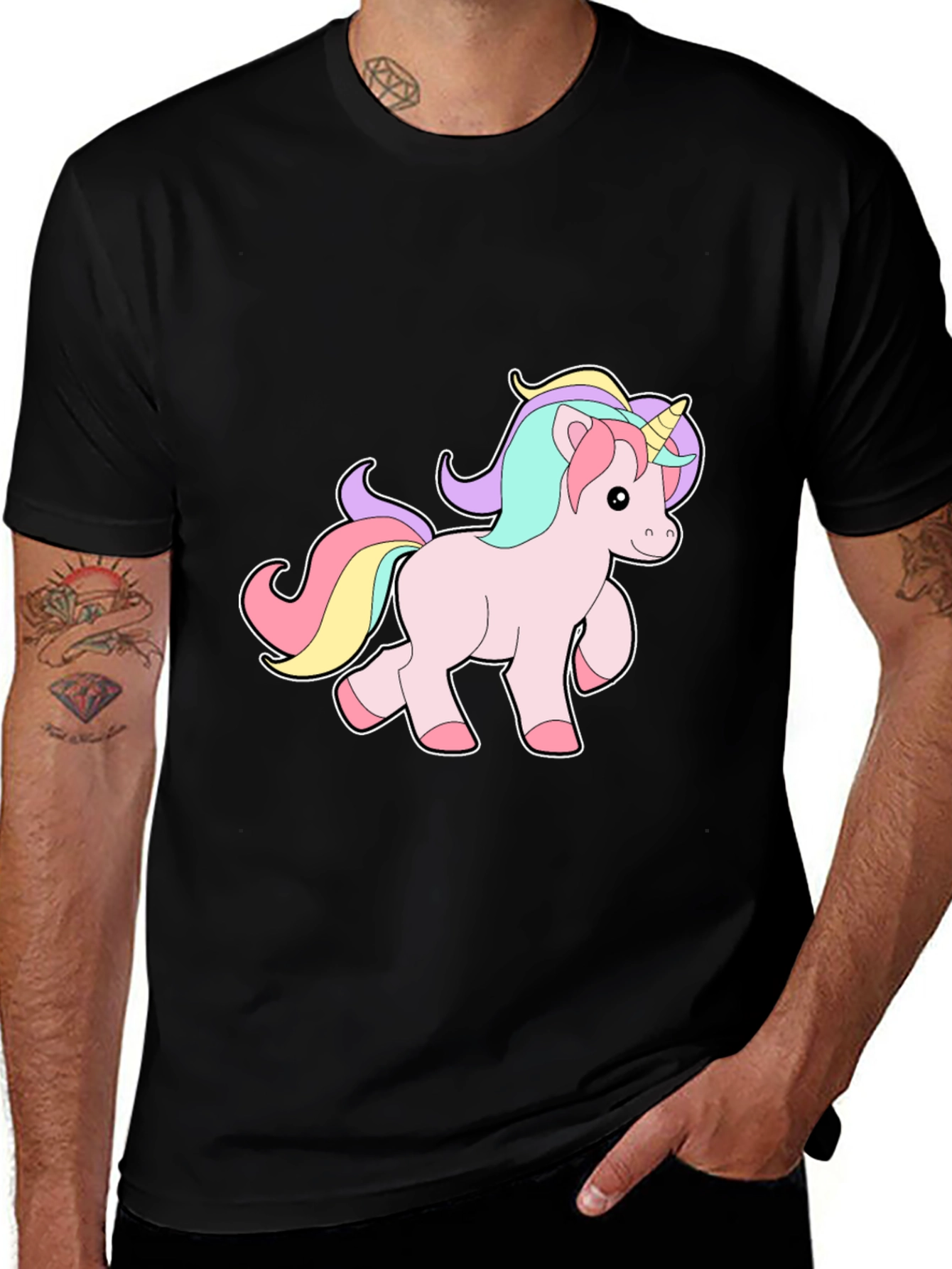 Variant 19 of Unicorn Graphic Print Black T-Shirt