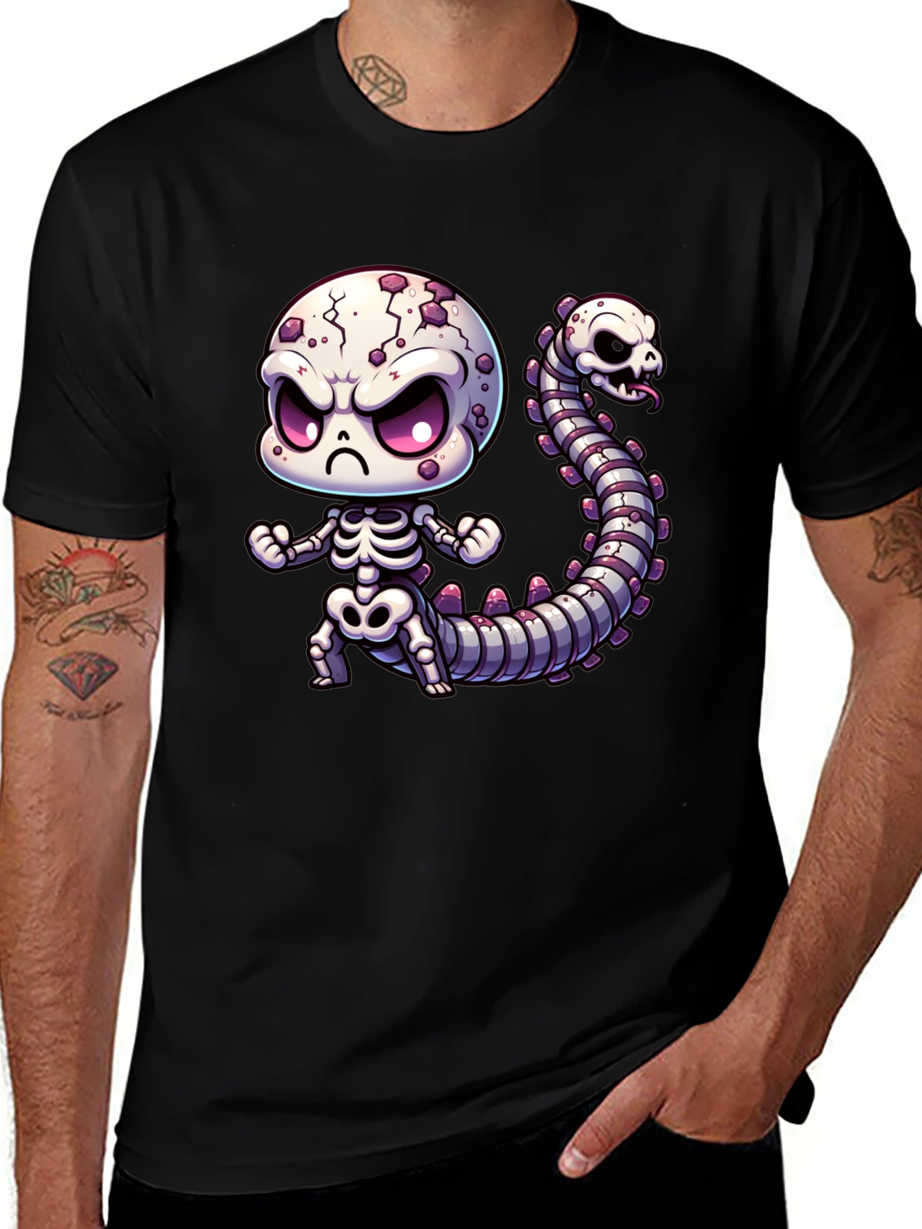 Variant 11 of Cartoon Skeleton Graphic Black T-Shirt