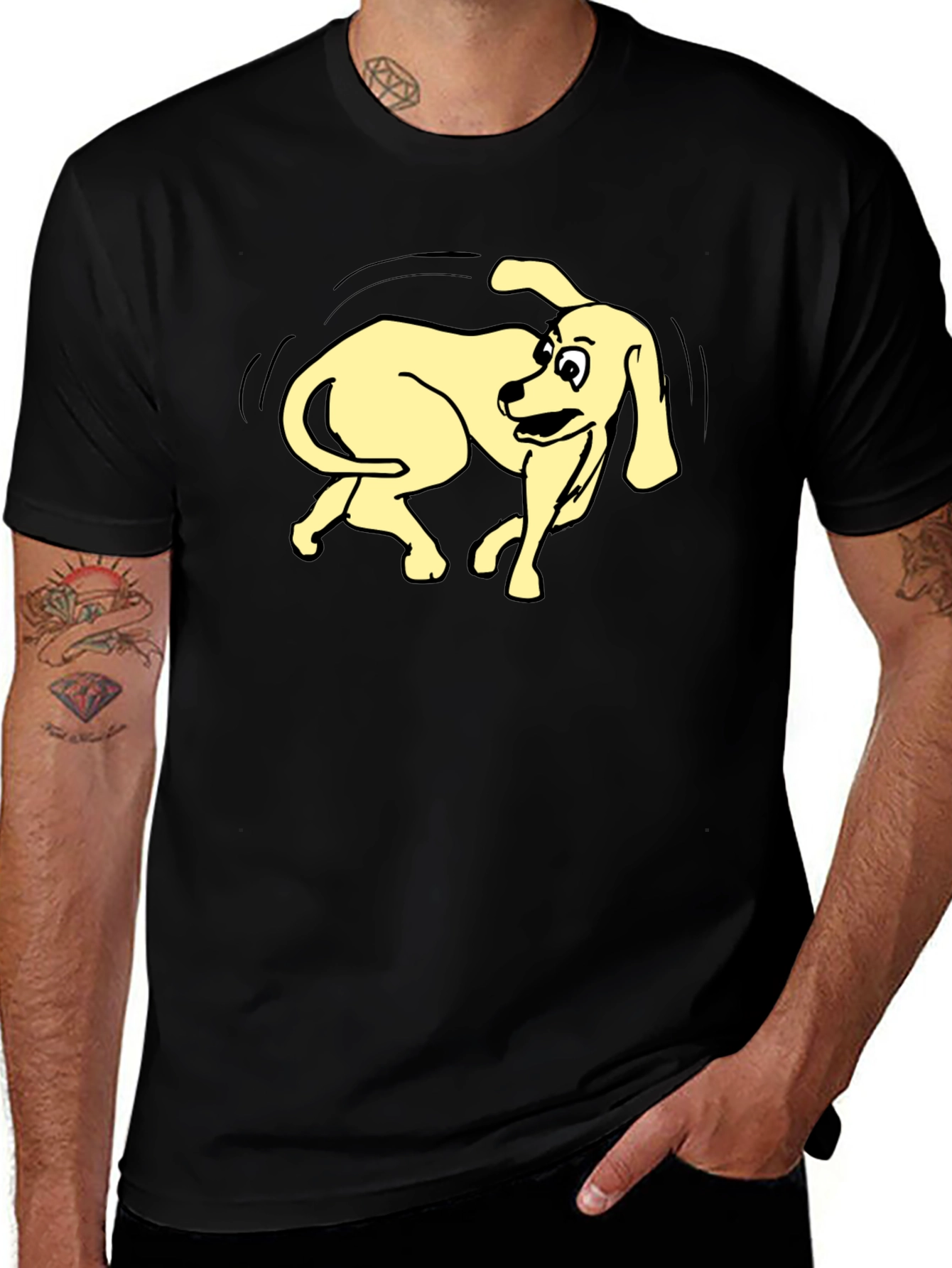 Variant 18 of Cartoon Dog Graphic Black T-Shirt
