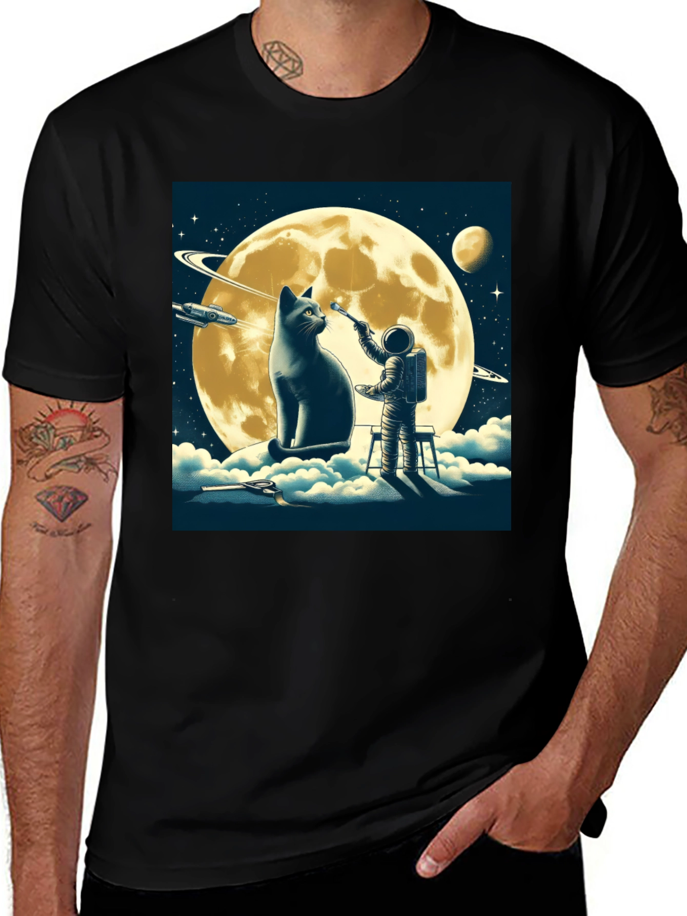 Variant 8 of Astronaut Petting Cat on Moon Graphic Tee