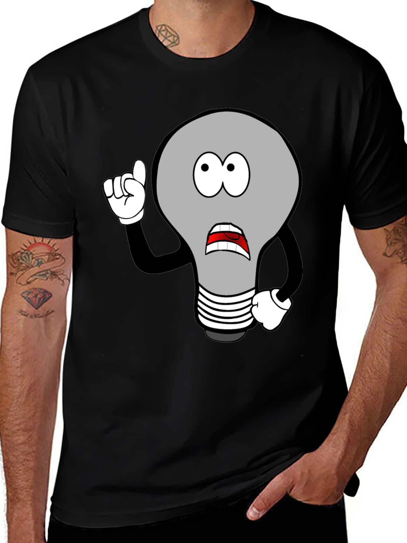 Variant 8 of Cartoon Light Bulb Graphic Black T-Shirt