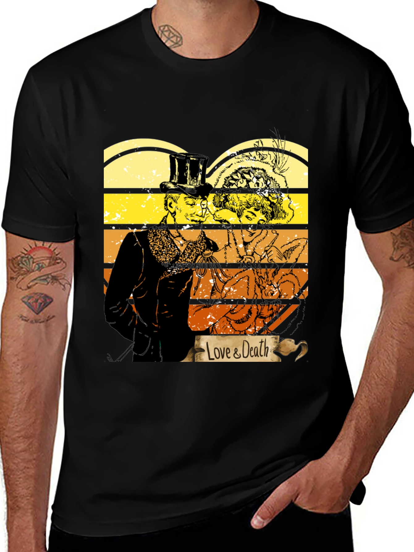 Black Love & Death Graphic T-Shirt - Vintage Style Tee main image