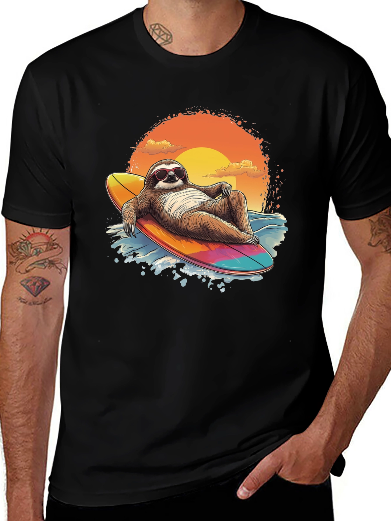 Variant 6 of Surfing Sloth Graphic Tee - Relaxed Summer Vibes