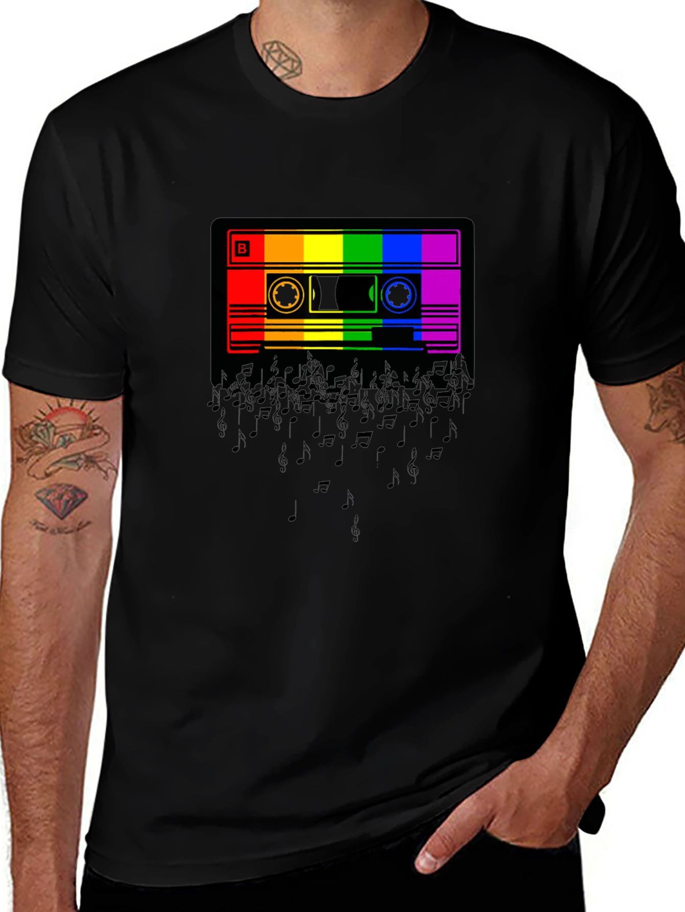 Variant 9 of Rainbow Cassette Music Notes Graphic T-Shirt