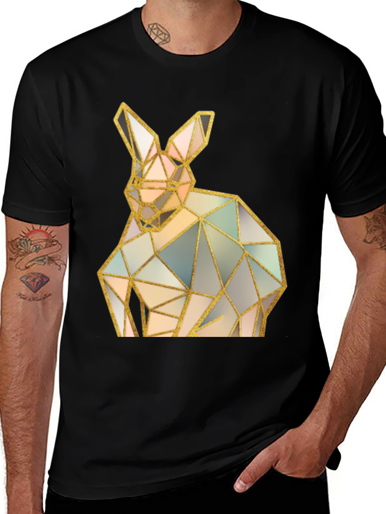 Variant 27 of Geometric Rabbit Graphic Black T-Shirt