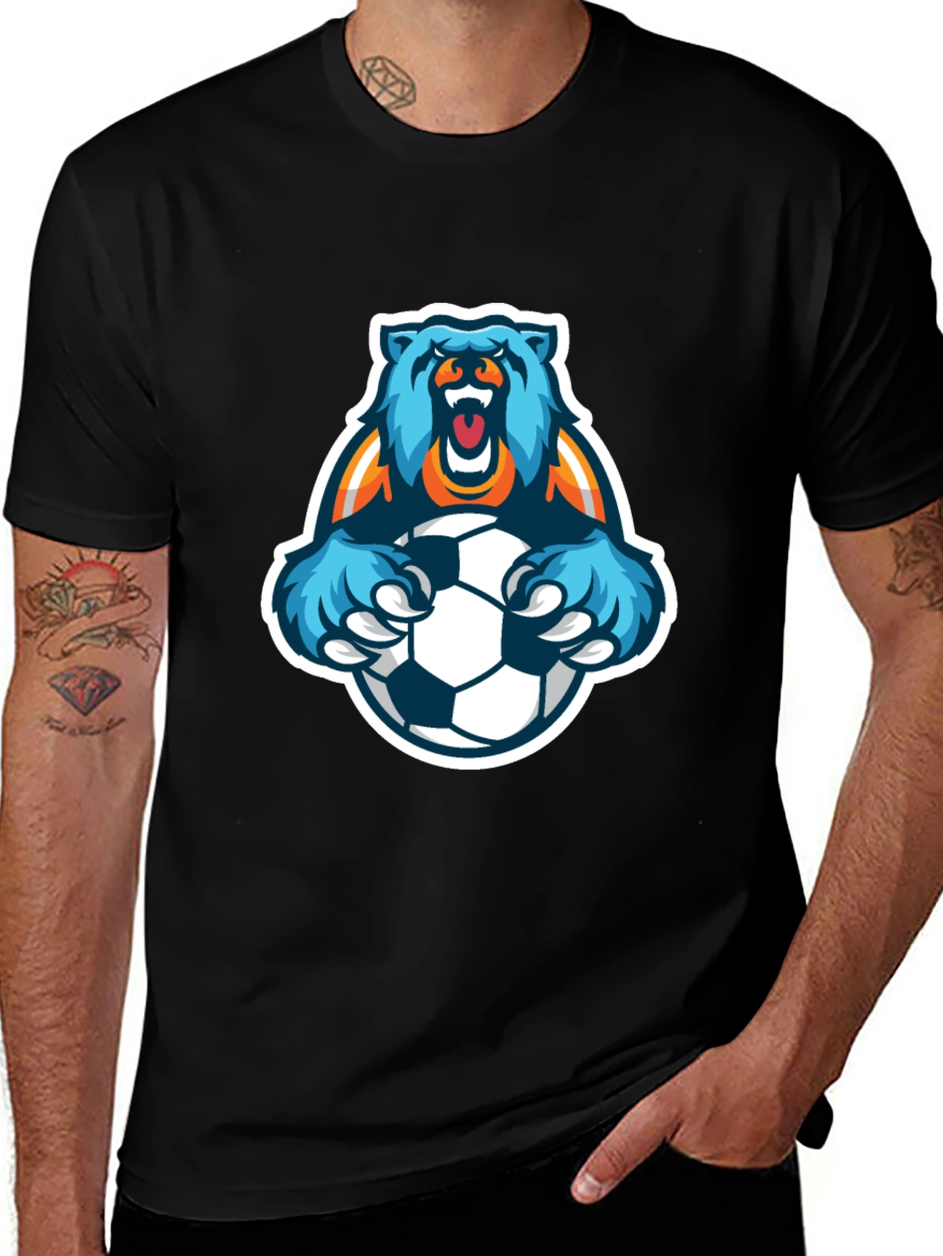 Variant 29 of Bear Soccer T-Shirt - Men's Black Graphic Tee