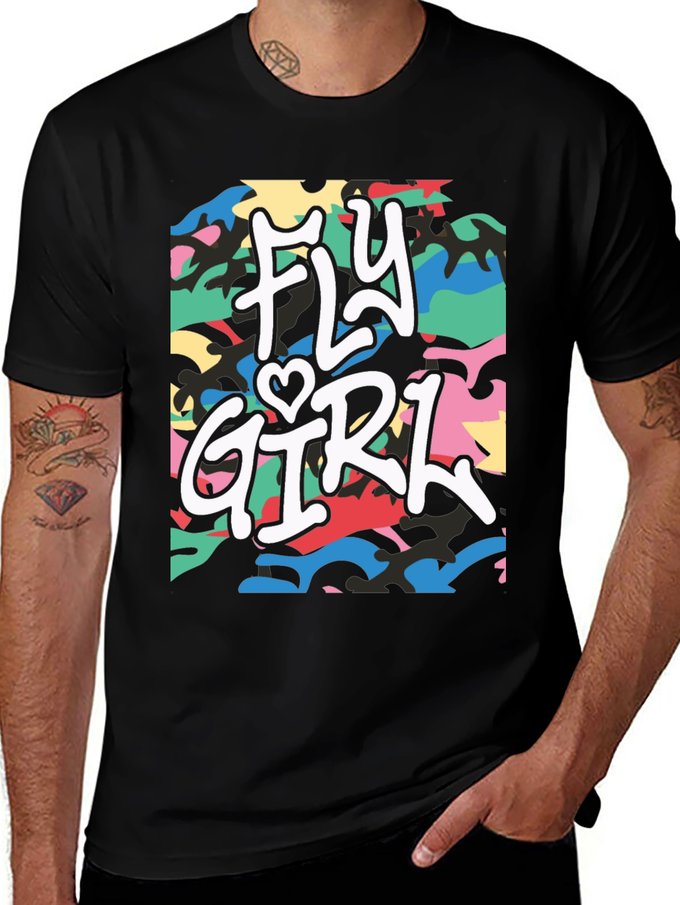 Variant 23 of Fly Girl Graphic Tee - Urban Camo Design