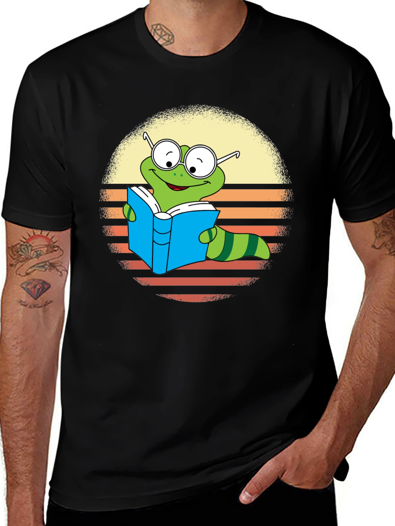 Bookworm Worm T-Shirt - Retro Reading Caterpillar Tee