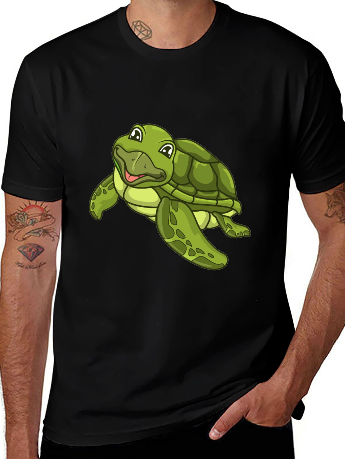 Variant 21 of Cartoon Turtle Graphic Tee - Black Cotton Blend