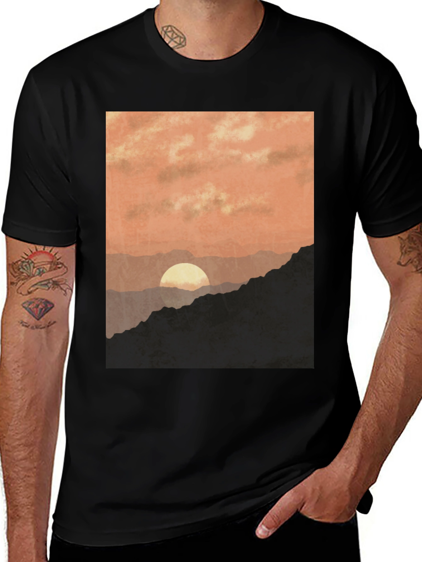 Variant 24 of Sunset Mountain Graphic Tee - Stylish Black T-Shirt