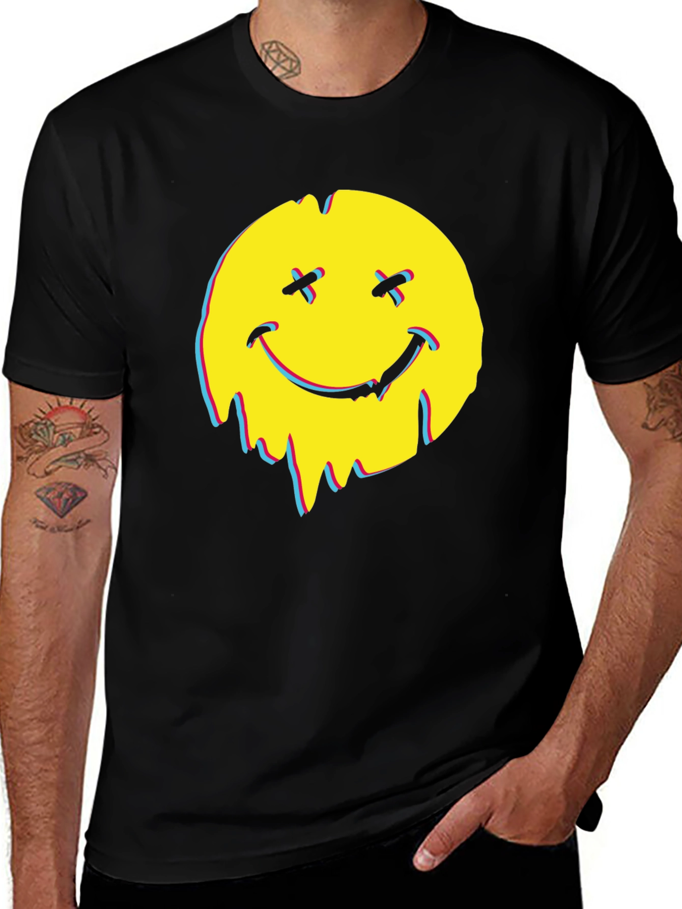 Variant 26 of Dripping Smiley Face Graphic Tee - Black Cotton Blend