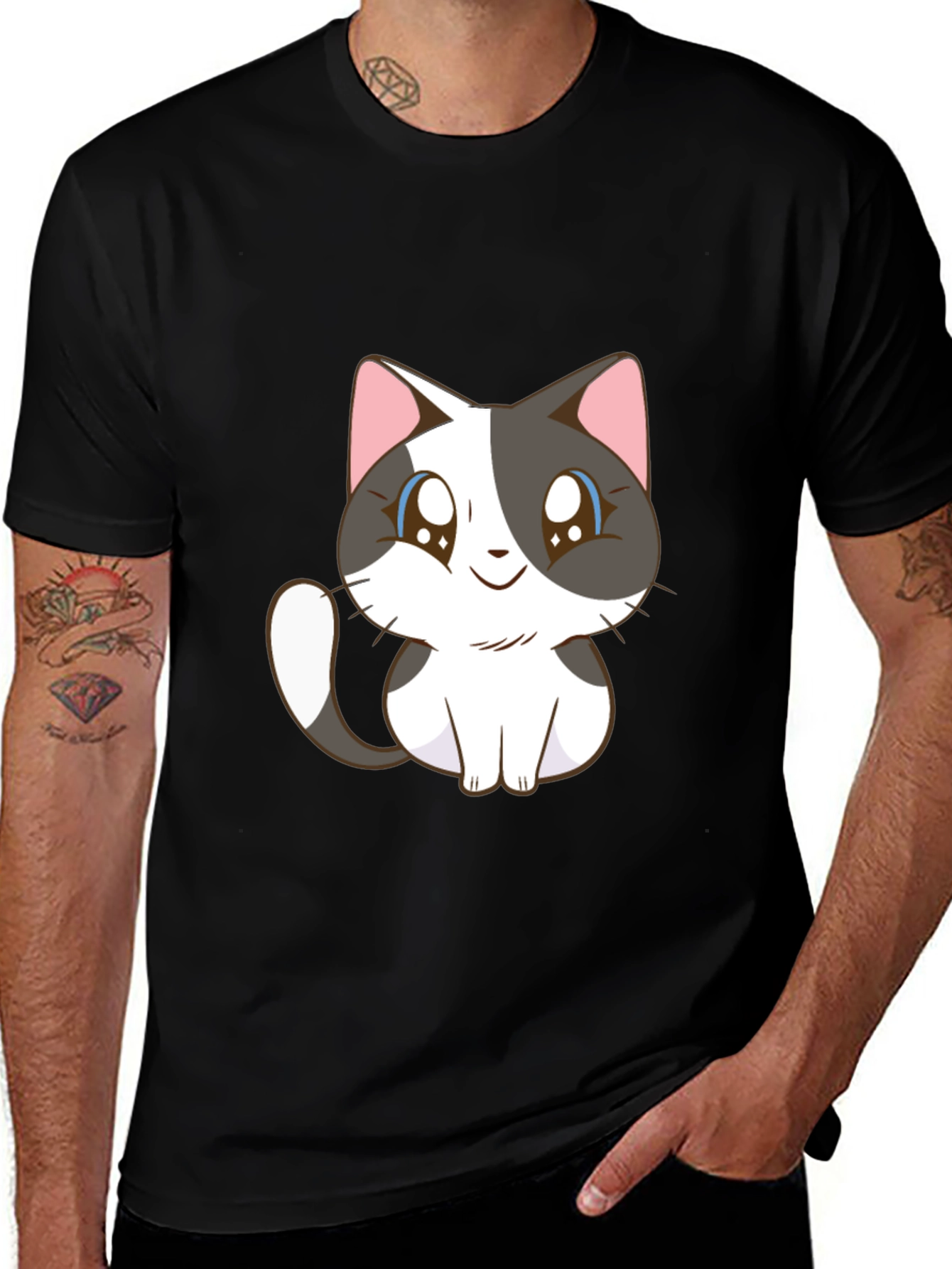 Variant 28 of Cute Cartoon Cat Graphic Black T-Shirt