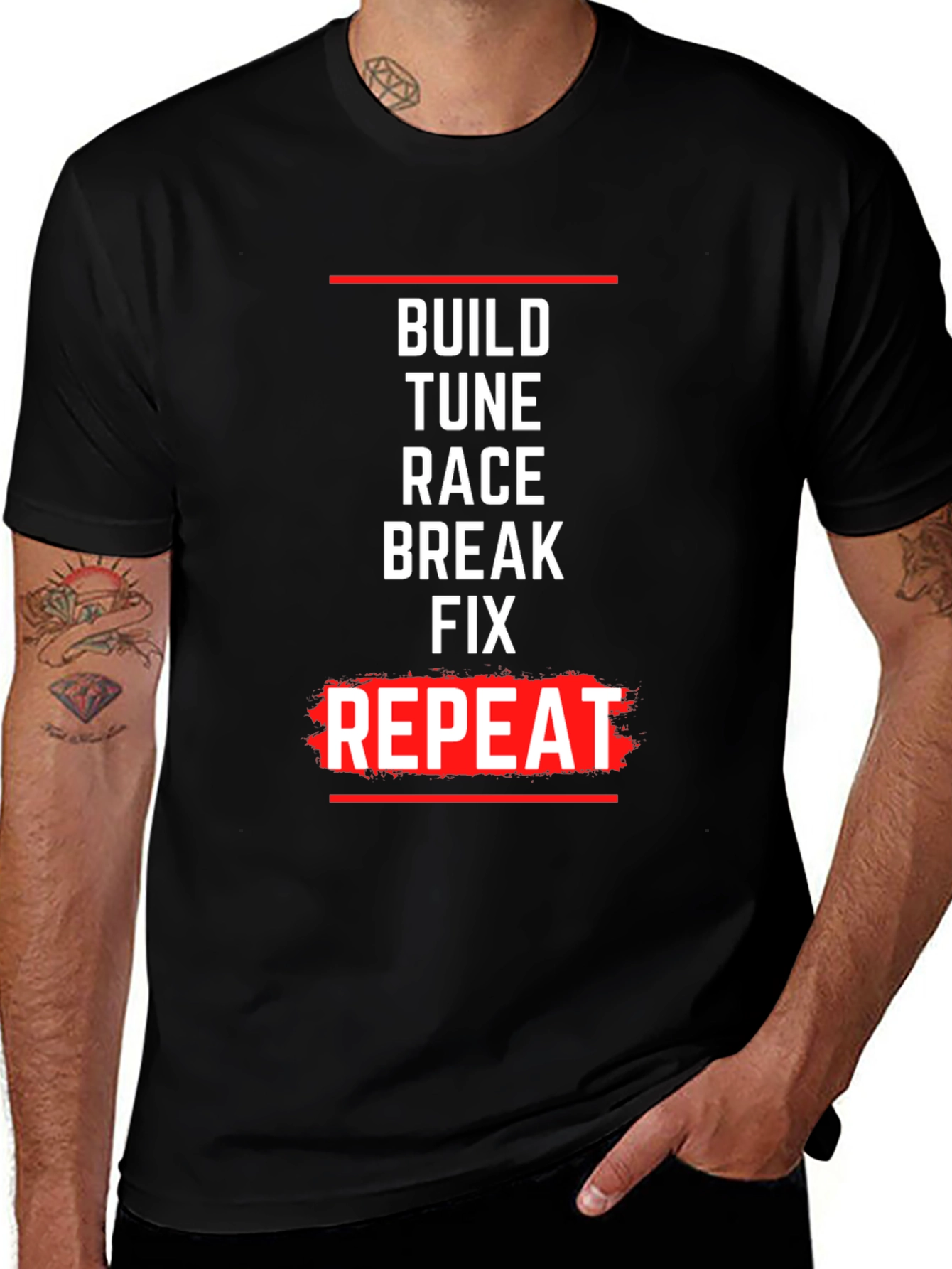 Variant 24 of Build, Tune, Race T-Shirt - Automotive Enthusiast Tee