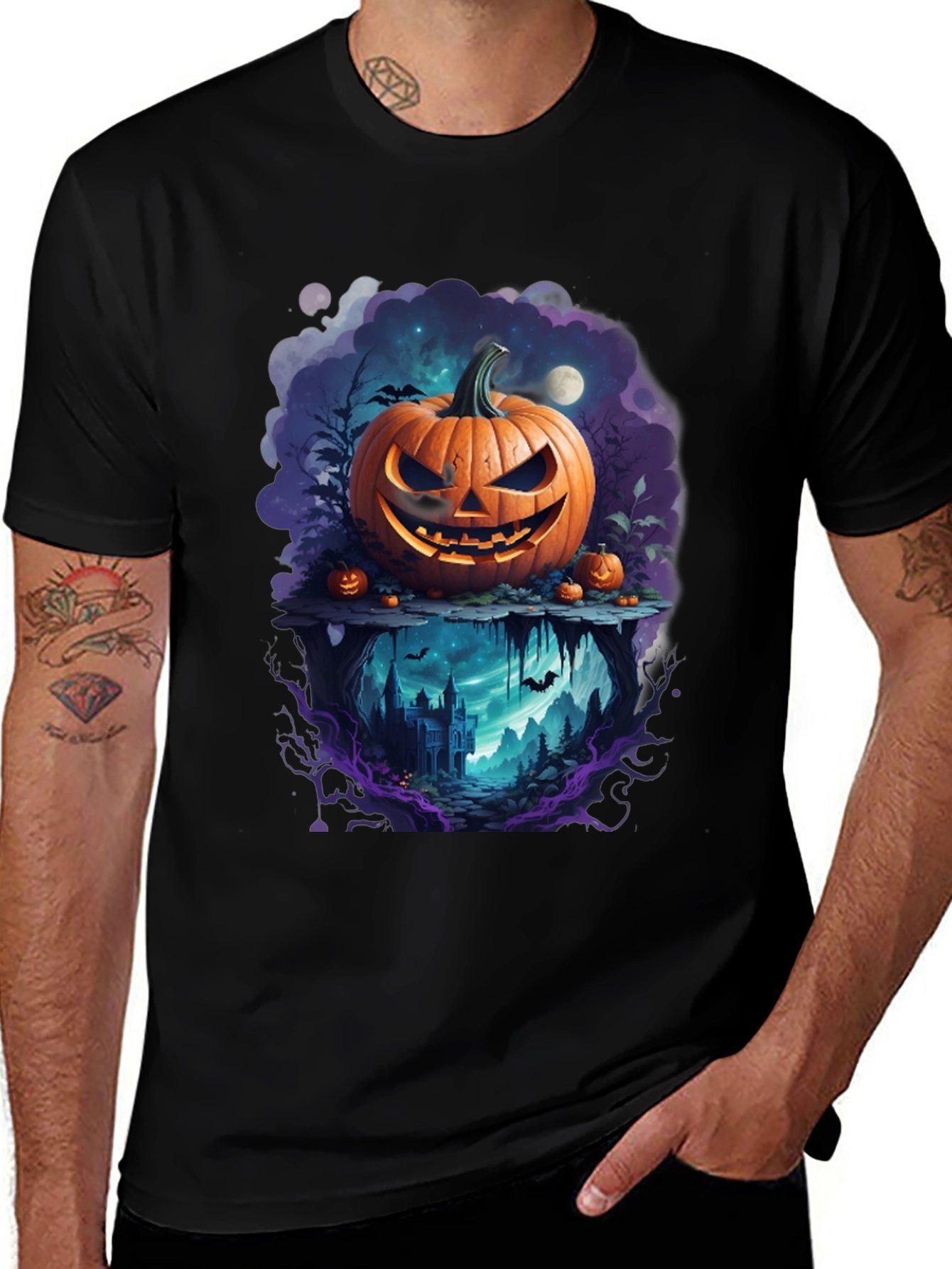 Variant 7 of Halloween Pumpkin T-Shirt Scary Castle Scene