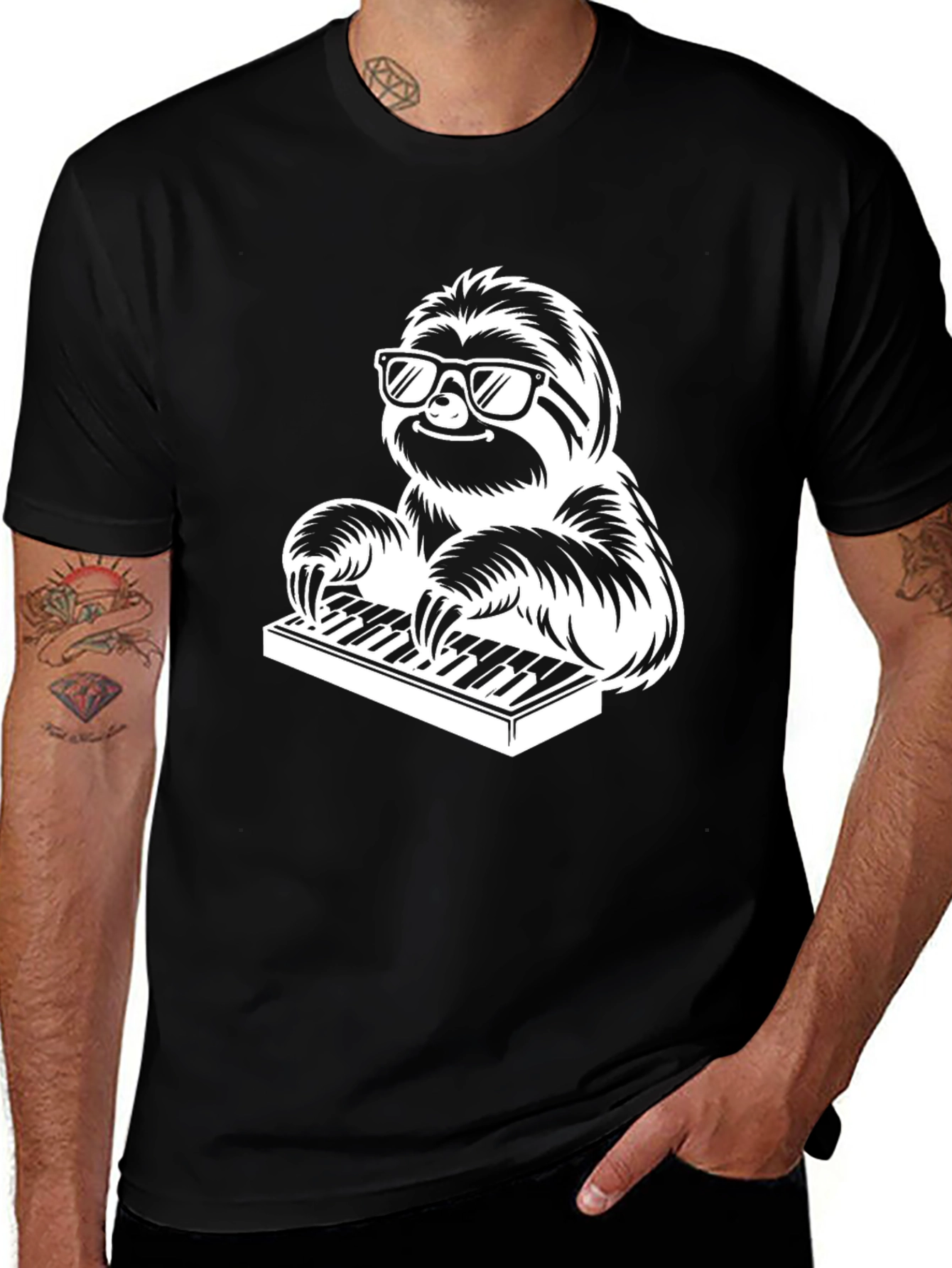Variant 8 of Sloth Playing Piano T-Shirt - Cool Graphic Tee