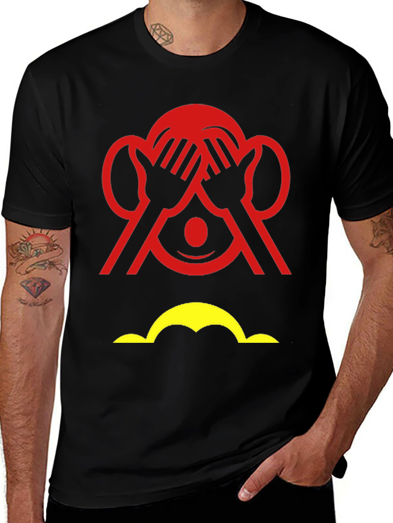 Variant 20 of Monkey See No Evil Graphic Tee - Black Cotton T-Shirt