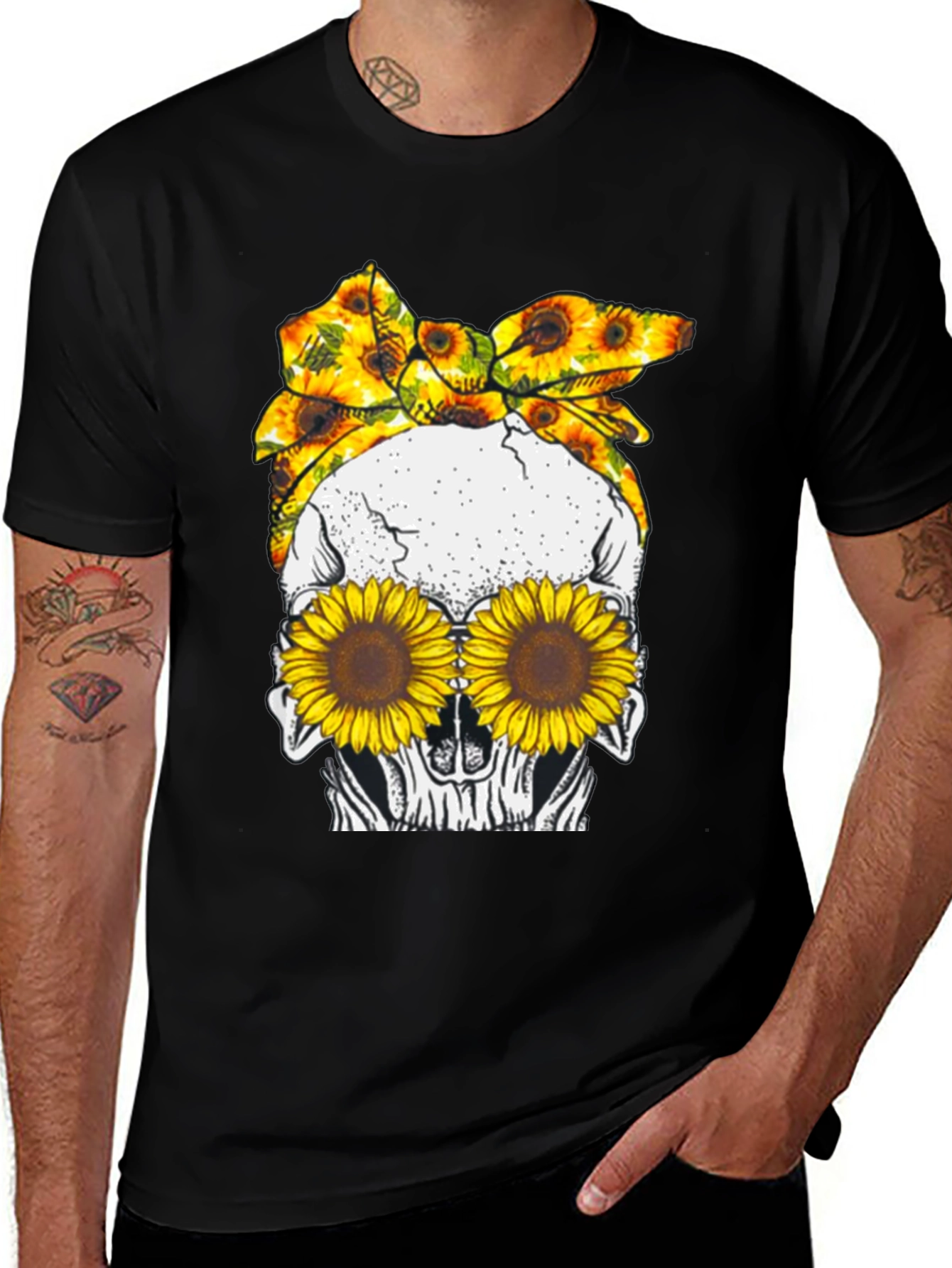 Variant 17 of Skull Sunflower Graphic Tee